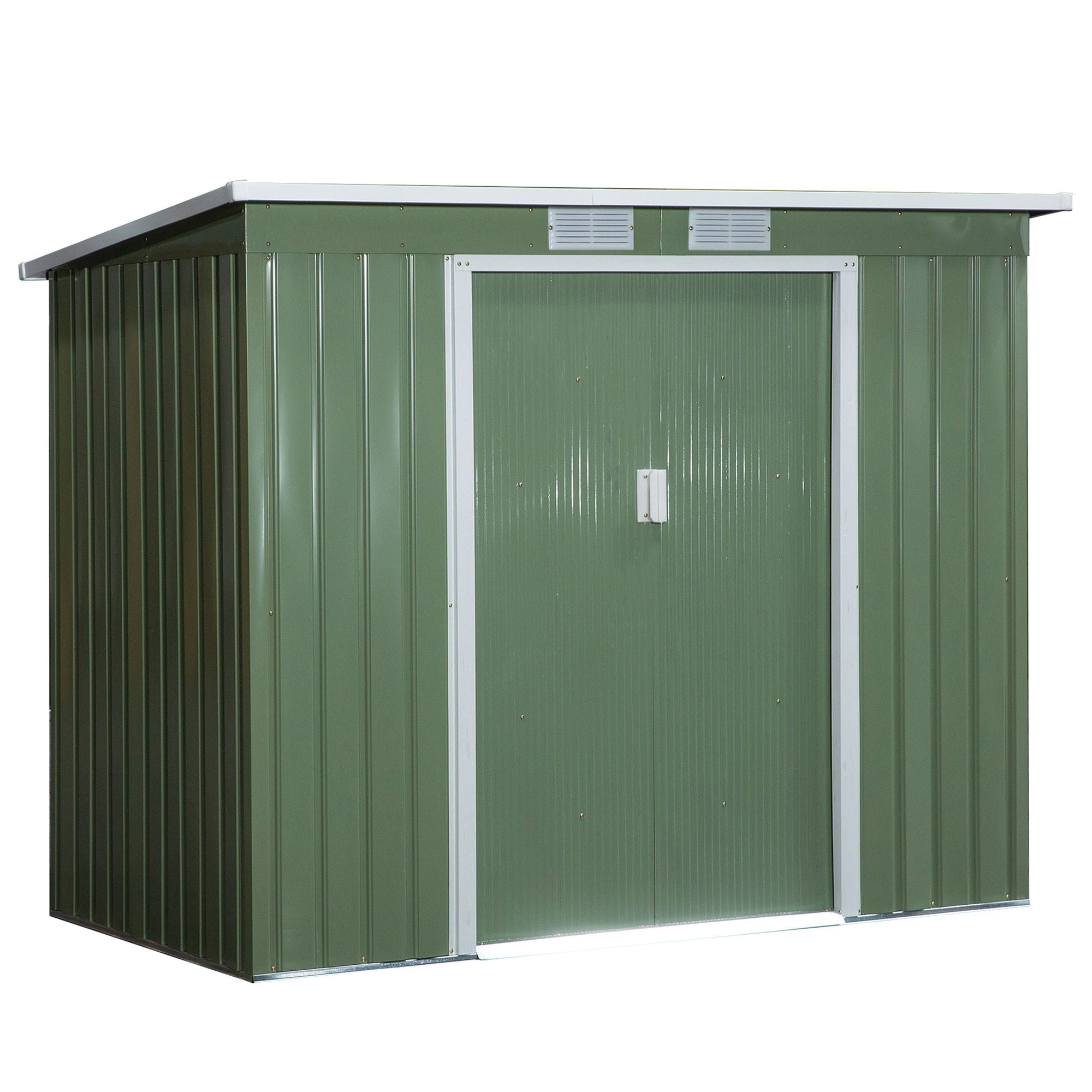 Tool Shed 2.42 m², Garden House with Ventilation Window, Sliding Door, Foundation, 213 x 130 x 159/172 cm, Tool Shed Made of Galvanized Steel, Weatherproof, for Garden, Green