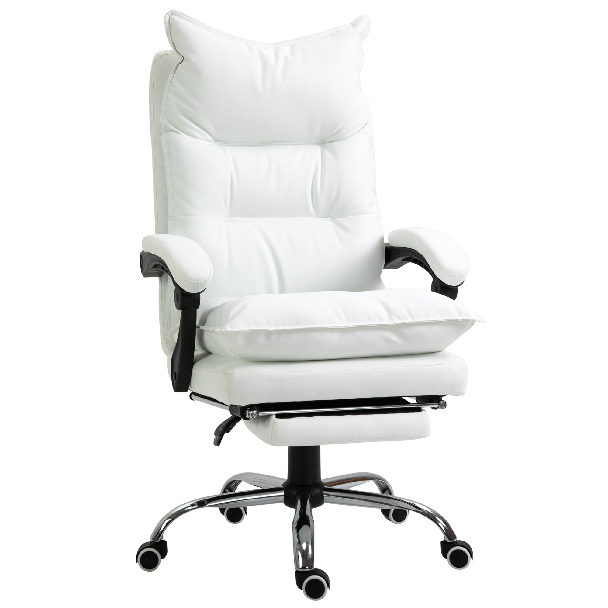 Office Chair with Recline Function, Ergonomic Desk Chair, Height Adjustable Swivel Chair with Footrest, Padded, Up to 135 kg Capacity, for Office, Study Room, White