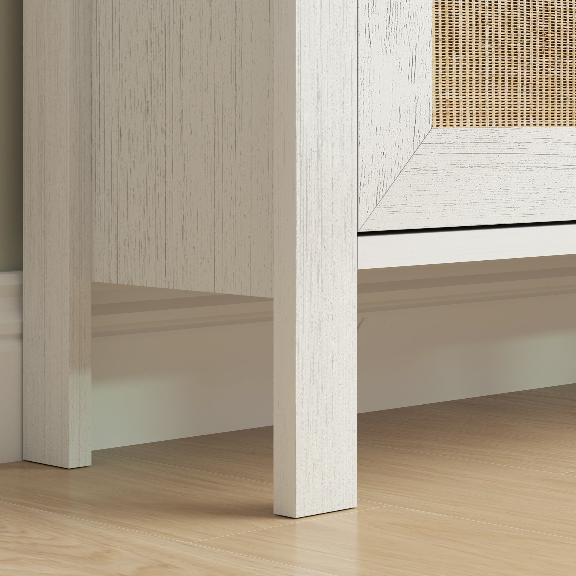 Entryway Shoe Storage Cabinet with 3 Drawers, Cane Rattan Effect Foldable Doors, Adjustable Shelf, Entrance and Hallway Shoe Organizer for 18 Pairs - 80 x 23.5 x 121.5 cm White