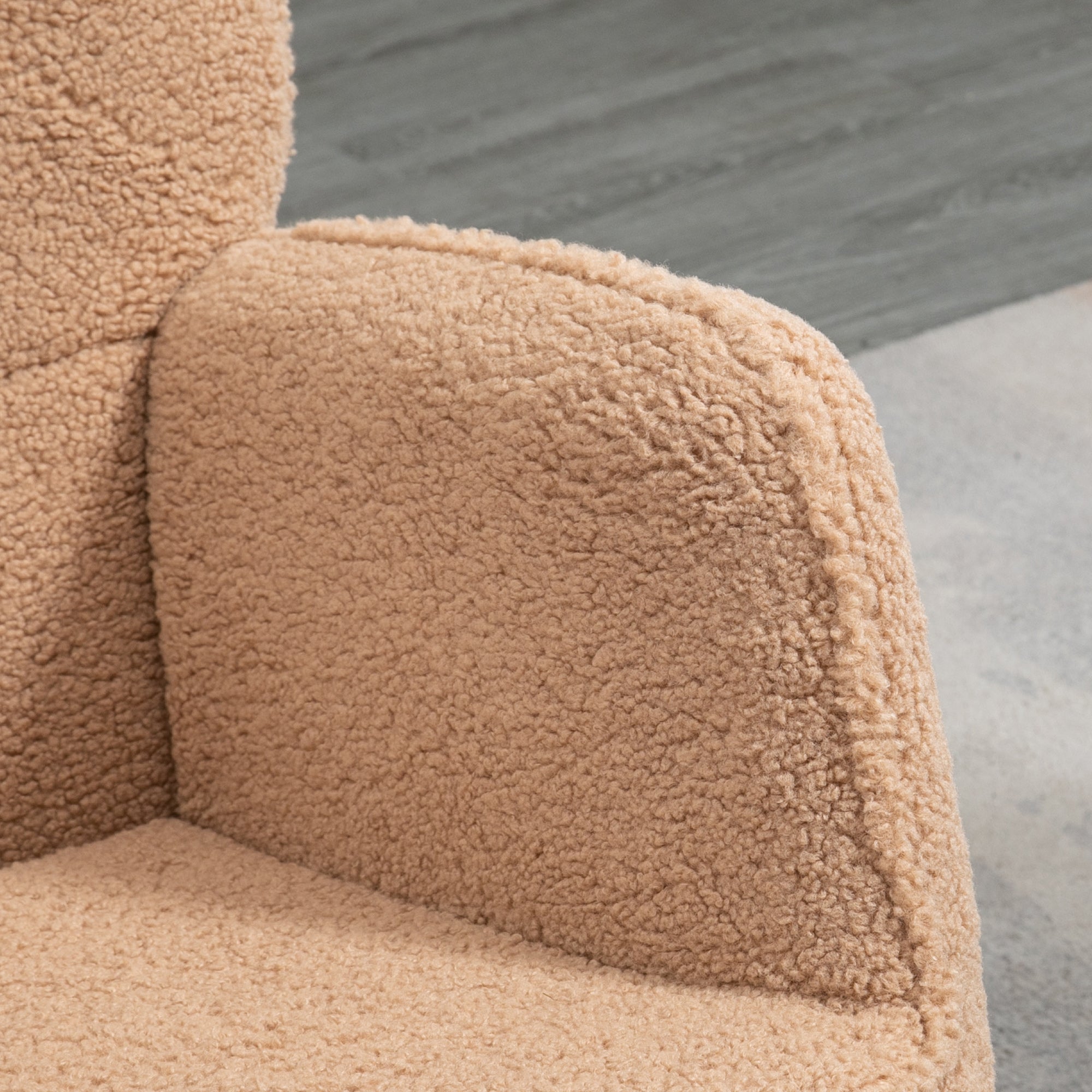 Schaukelstuhl, Schaukelsessel mit Berbervliesoptik, Armlehne, Gepolsterter Sessel mit Holzkufen, Relaxsessel für Wohnzimmer, Schlafzimmer, bis 120kg belastbar, Braun