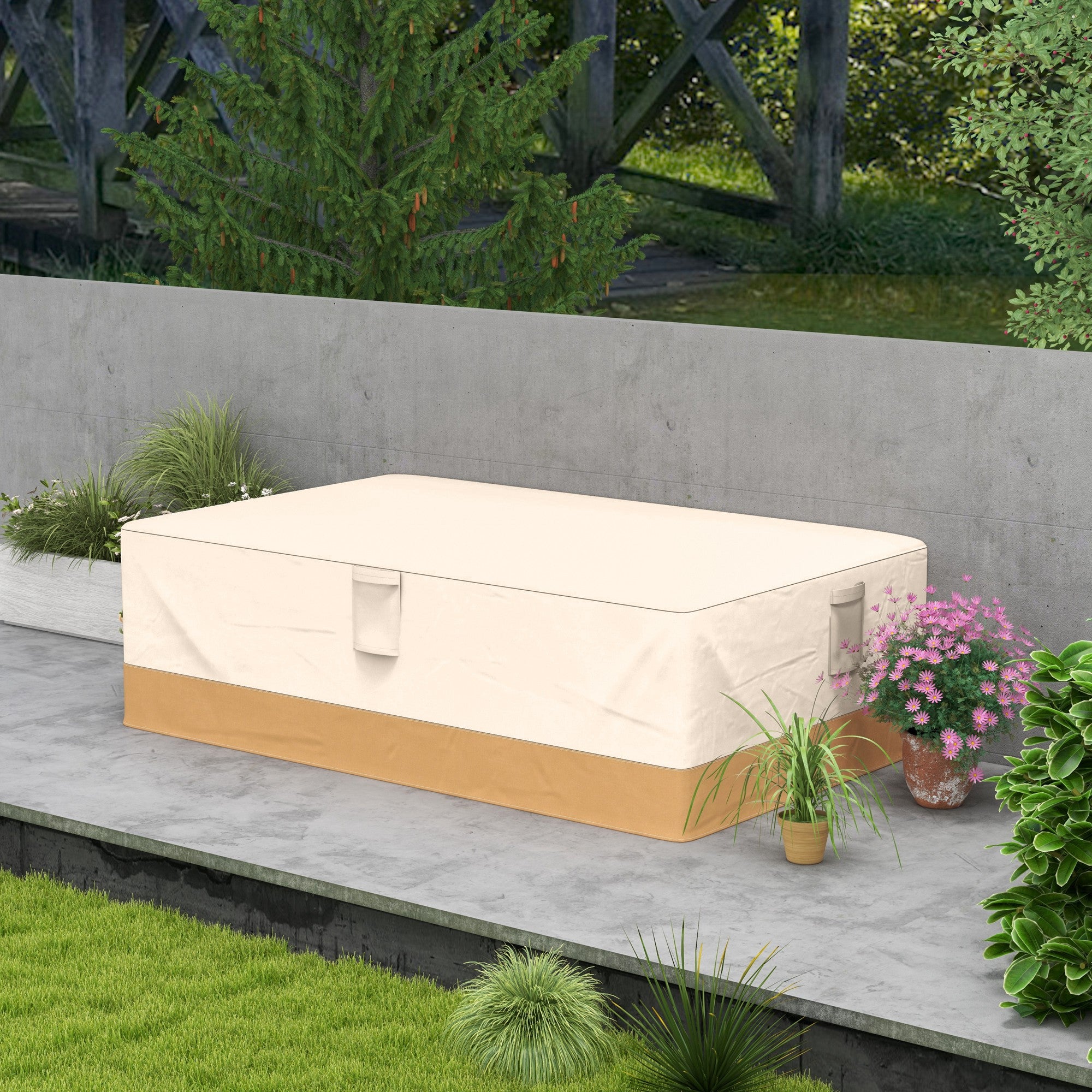 Garden Furniture Cover 275x208x78 Oxford 600D Waterproof Sofa Table Cover with 4 Ventilations 5 Handles and Beige Drawstring