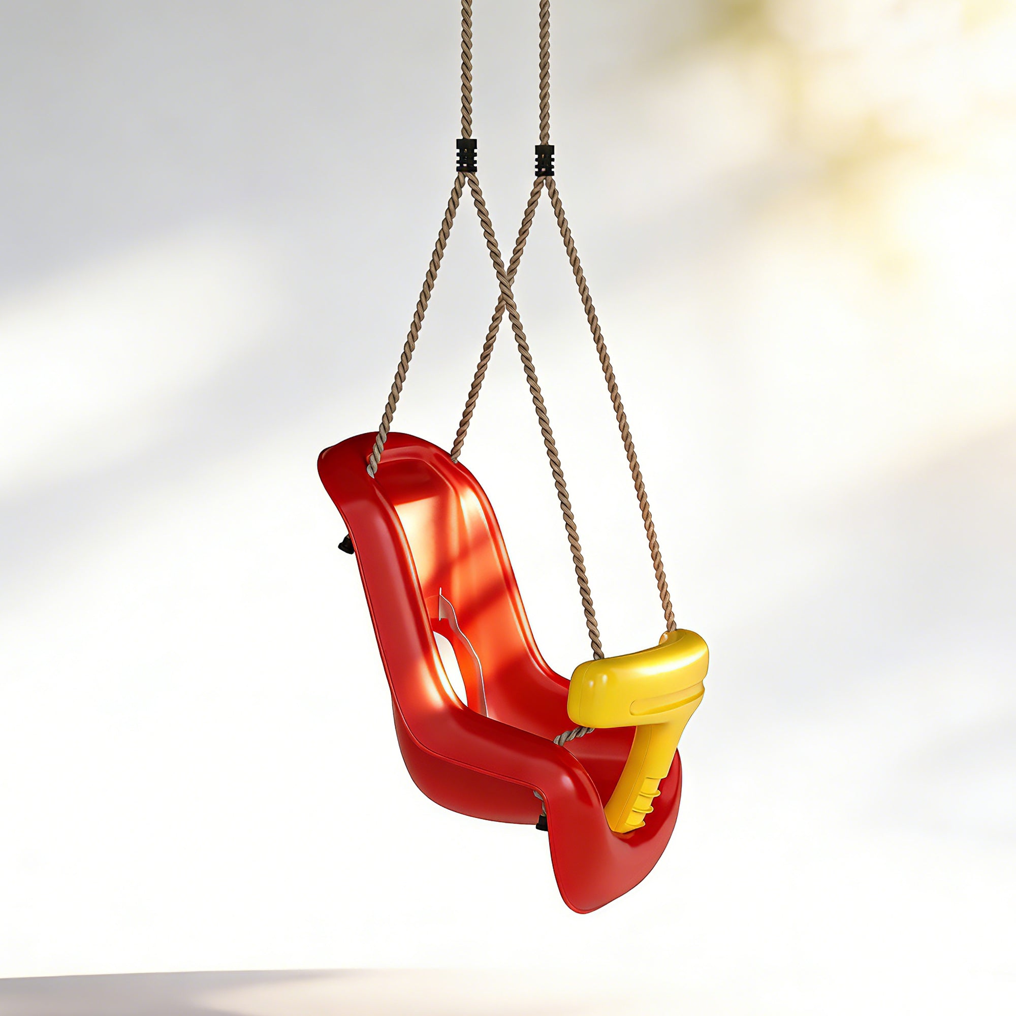 Toddler Swing with High Back & T-Safety Rail, Adjustable Rope — Indoor/Outdoor, Red
