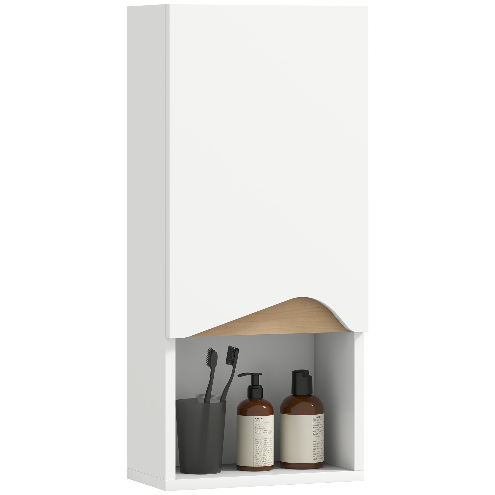 Wall-Mounted Bathroom Cabinet — Soft-Close Door, Adjustable Shelves & Open Compartment, 30 x 17 x 67 cm (11.8" x 6.7" x 26.4") — White