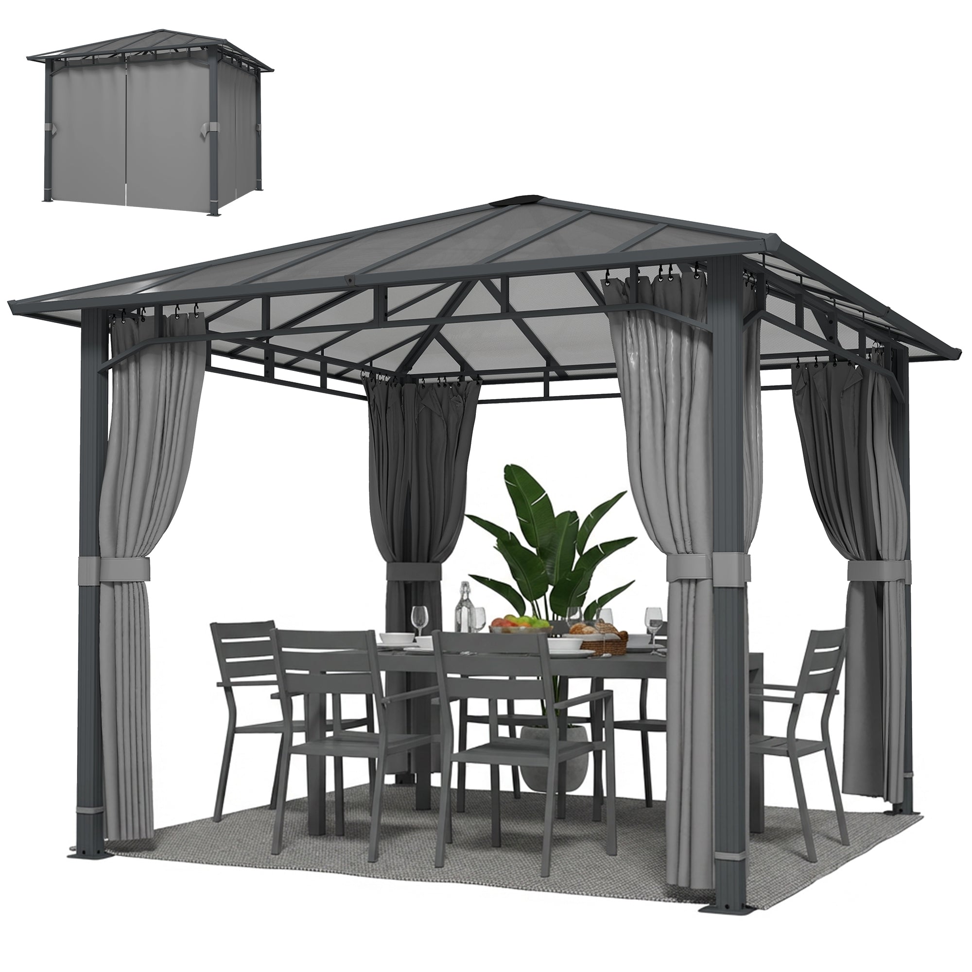 Garden Gazebo approx. 3 x 3 m Metal Gazebo with 6 mm Polycarbonate Roof, 4 Removable Sides, UV50+, Water-Resistant, Stable & Winterproof Hardtop Pergola - Dark Gray