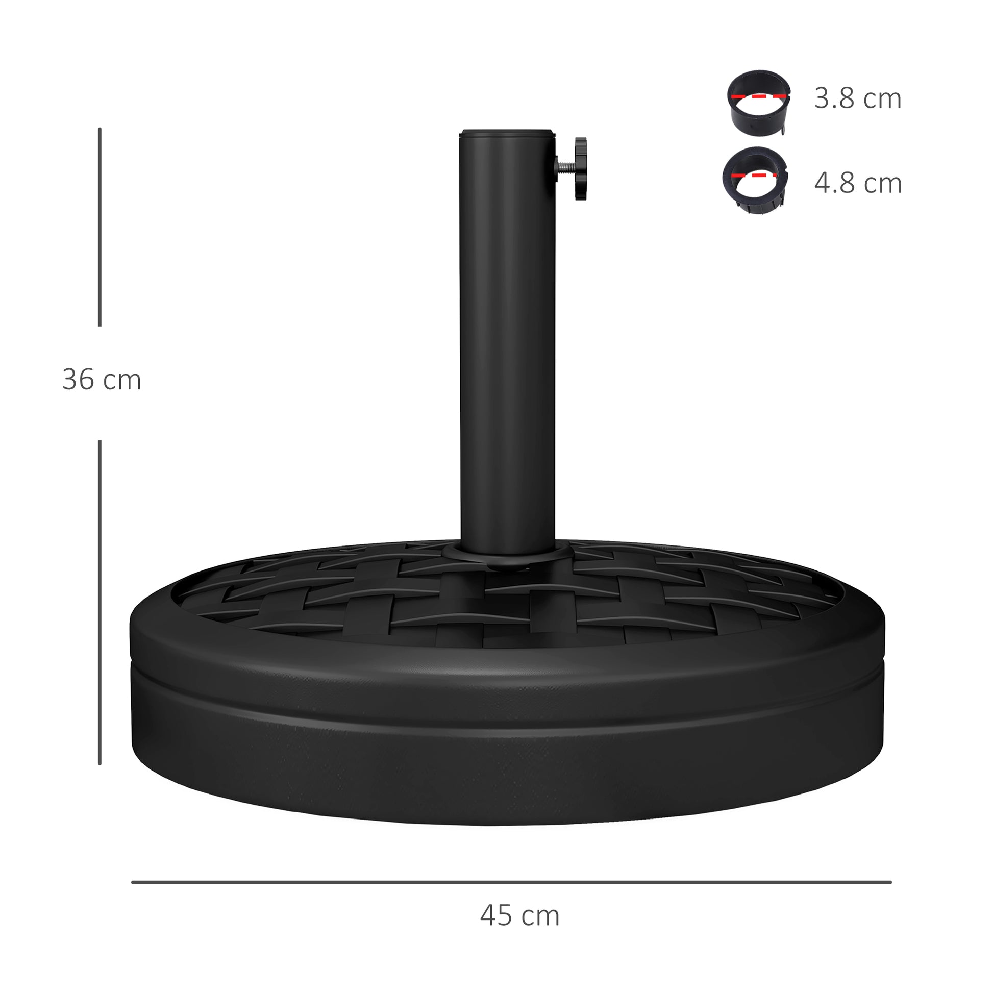 40 lbs Umbrella Base with Swivel Crank and Woven Design, Metal, HDPE, and Cement Stand, for Umbrella Poles Ø38/48 mm, Ø45x36 cm, Black