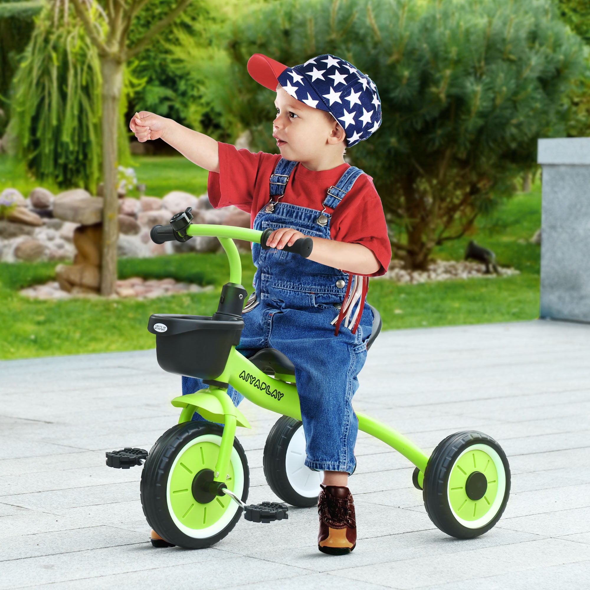 Tricycle for Children 2-5 Years Kids Bike with Adjustable Seat Basket Bell Pedals and 3 Wheels Load 25 kg 70.5x53x58 cm Green