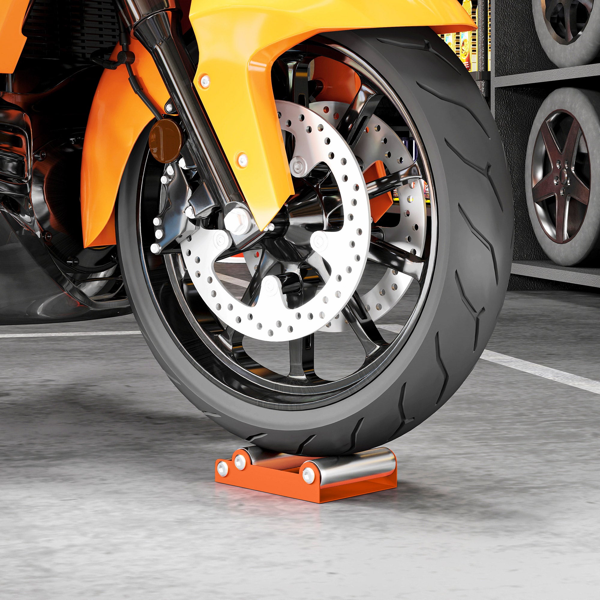 Motorcycle Wheel Cleaning Stand Roll Stand Wheel Swivel Aid Rear Tire Cleaning Aid Chain Care for Tire Cleaning & Chain Lubrication GRoller Bike <485 lb & Tire Width <180 mm Orange