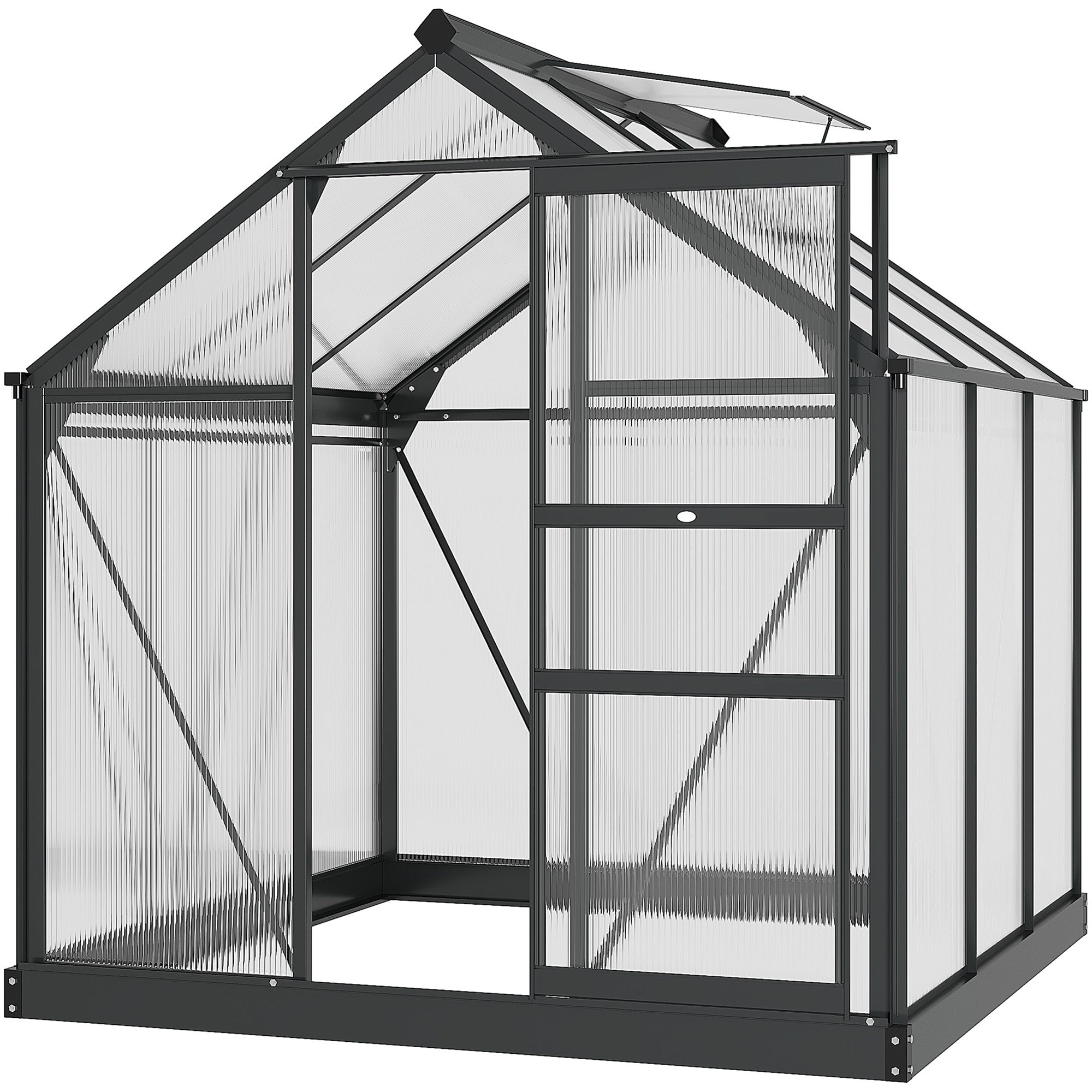 Polycarbonate Garden Greenhouse 3.65m² Aluminum Greenhouse for Garden 190 x 192 x 201 cm UV-Resistant, with Reinforced Foundation, Gutter, Skylight, and Sliding Door, Gray