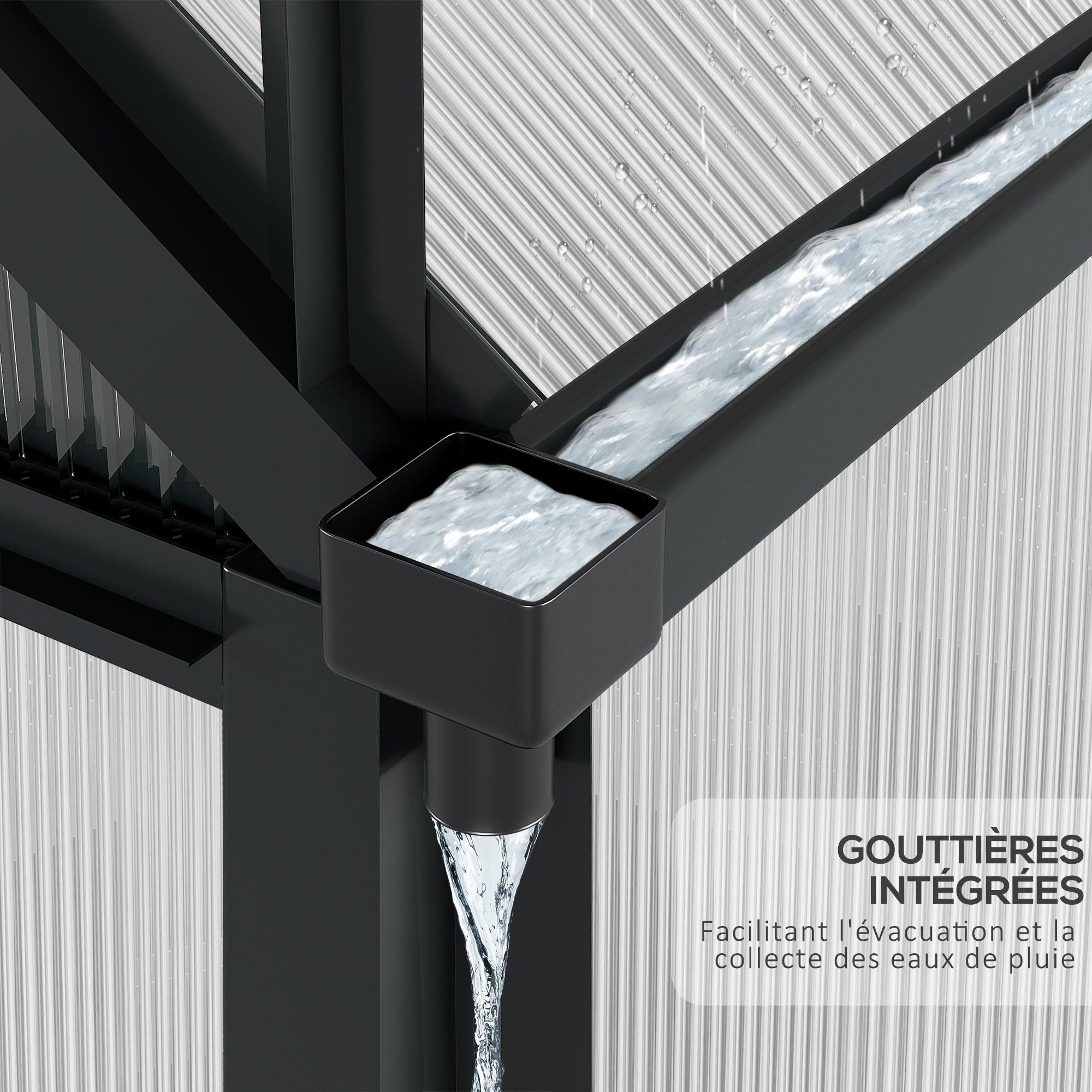 Polycarbonate Garden Greenhouse 3.65m² Aluminum Greenhouse for Garden 190 x 192 x 201 cm UV-Resistant, with Reinforced Foundation, Gutter, Skylight, and Sliding Door, Gray