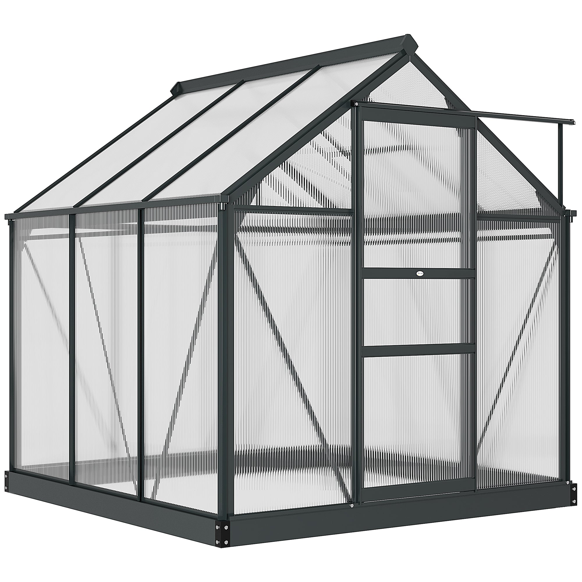 Polycarbonate Garden Greenhouse 3.65m² Aluminum Greenhouse for Garden 190 x 192 x 201 cm UV-Resistant, with Reinforced Foundation, Gutter, Skylight, and Sliding Door, Gray