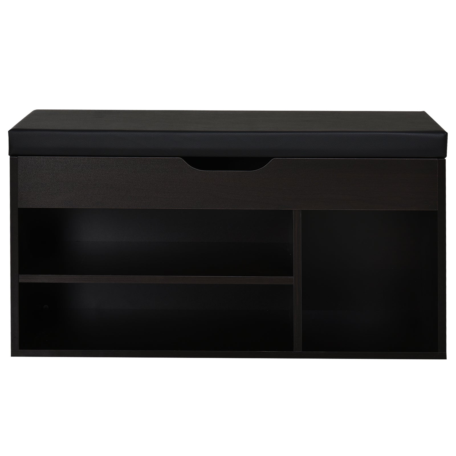 Padded Entryway Shoe Cabinet, Entryway Cabinet with Shoe Rack, with 3 Compartments, PU Leather Seat, for Living Room and Hallway, 80x30x43 cm, Black