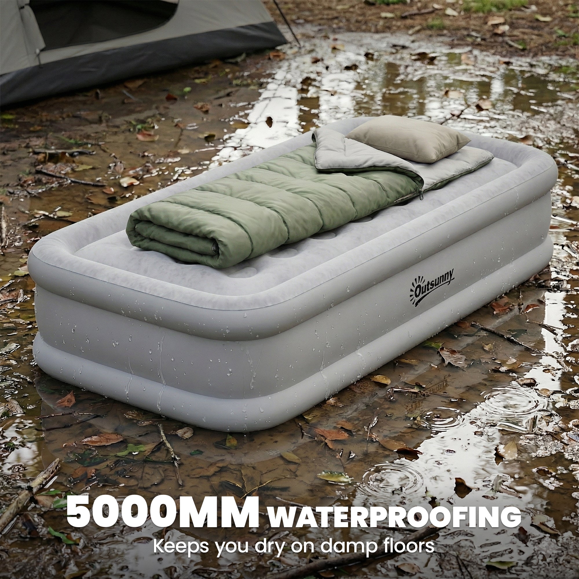 Self-Inflating Single Air Mattress with Built-In Electric Pump — Inflates in 3 Minutes, Flocked Surface, Waterproof Portable Guest Bed for Camping & Home (190 x 97 x 39 cm)
