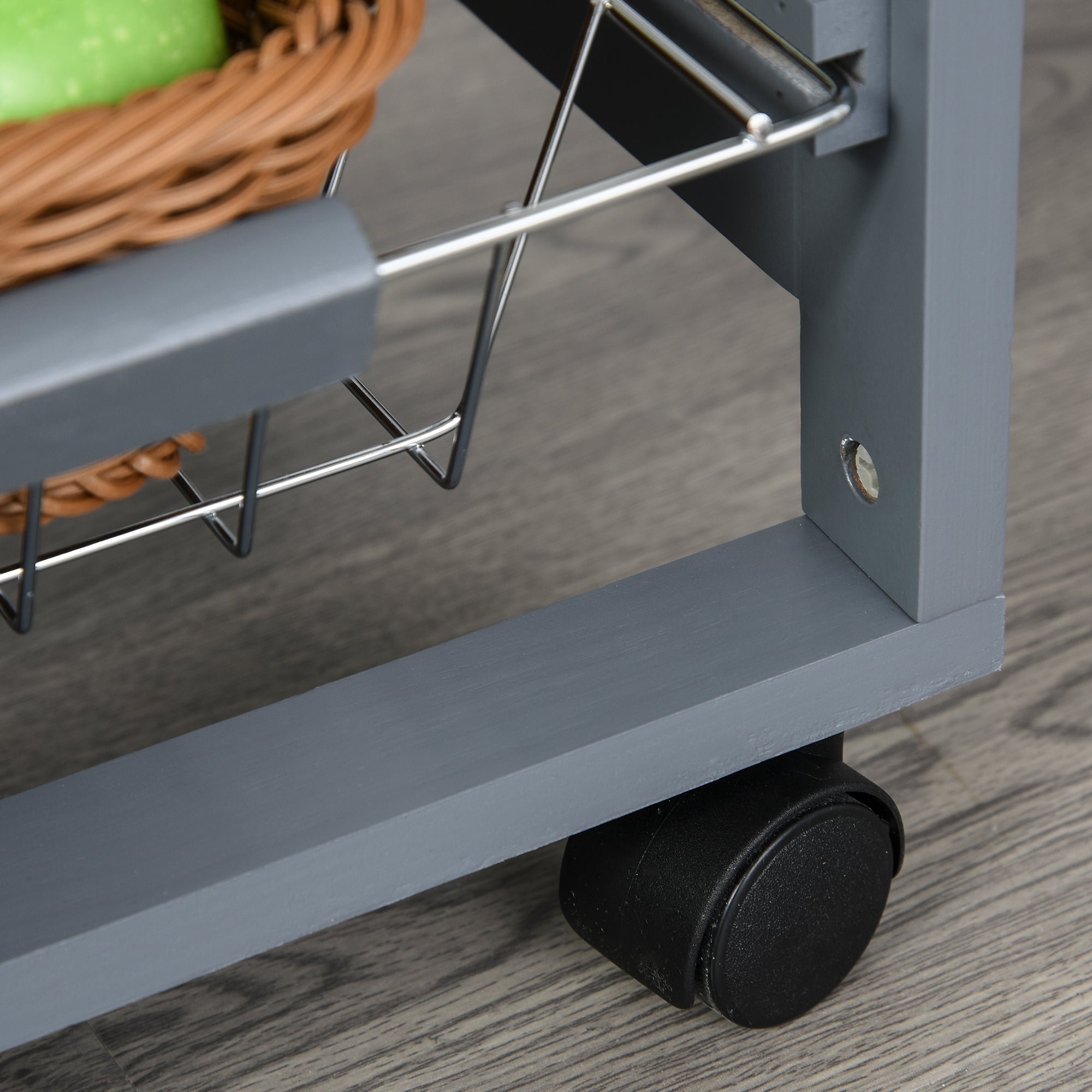Space-Saving Kitchen Trolley in Dark Gray, Food Trolley, 1 Worktop, 1 Drawer, 4 Metal Baskets, 47x37x83cm, Grey