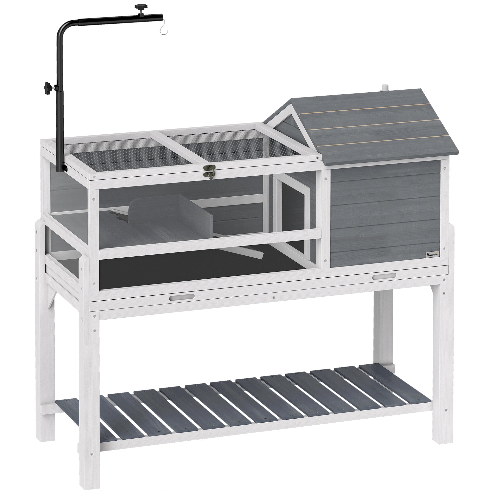 Wooden Turtle House – Elevated Reptile Terrarium with Adjustable Lamp Mount, Hinged Tops, Removable Tray & Storage Shelf