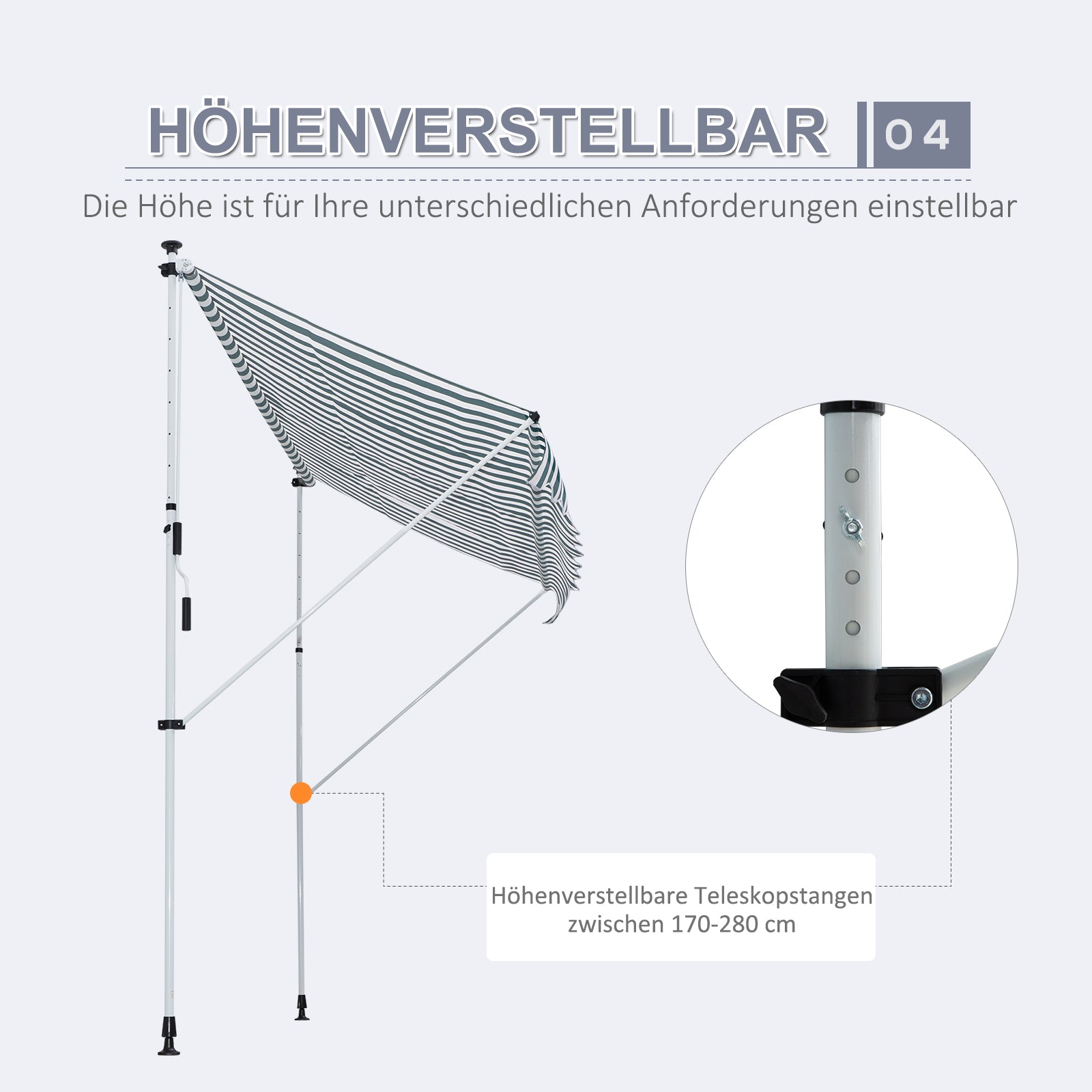 Clamp Awning with Hand Crank, Height Adjustable, Jointed Arm Awning, Dirt-Repellent, Weather-Resistant, Balcony Awning 150cm Wide, Terrace Awning for Terrace, Balcony, Porch Green+White