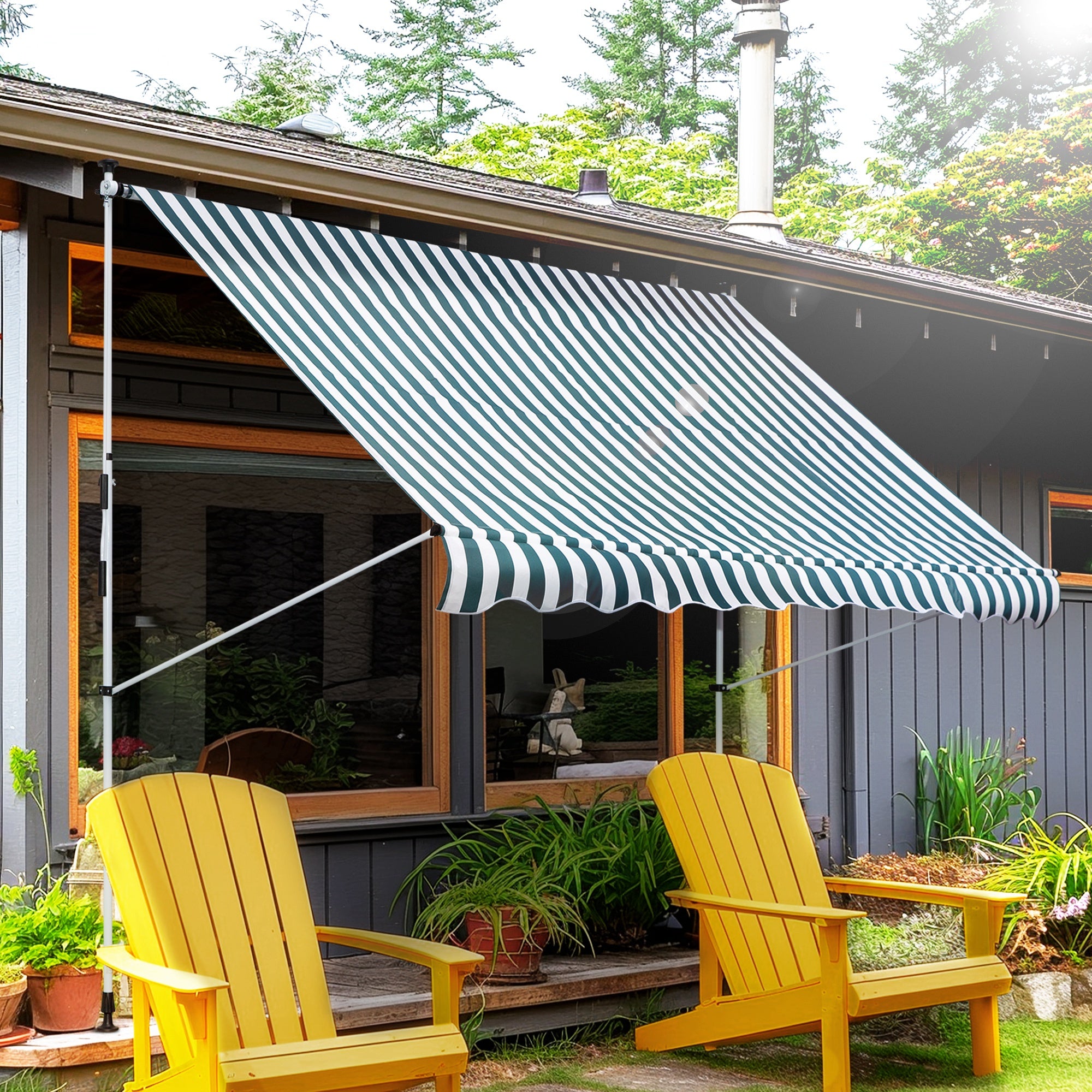 Clamp Awning with Hand Crank, Height Adjustable, Jointed Arm Awning, Dirt-Repellent, Weather-Resistant, Balcony Awning 150cm Wide, Terrace Awning for Terrace, Balcony, Porch Green+White