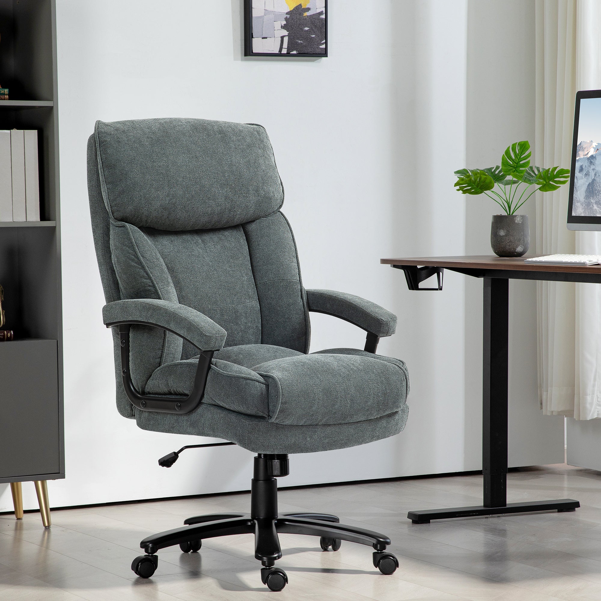 Office Chair, Ergonomic Desk Chair with Rocking Function, Linen-Like Fabric, Height Adjustable PC Chair with Swivel Function, Thick Cushions, Supports up to 200 kg, for Home-Office, Grey