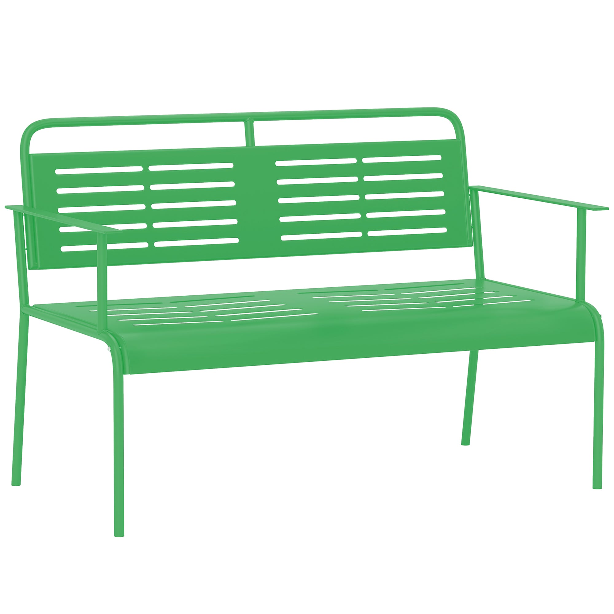 2-Seater Garden Bench Outdoor Bench in Steel with Armrests and Backrest for Balcony Terrace Patio Veranda Lawn, 121 x 64 x 84 cm, Green