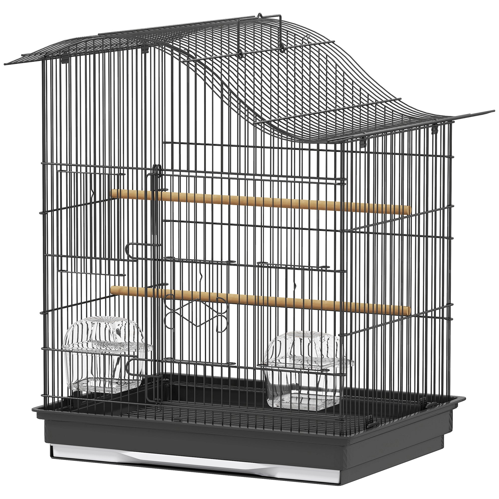 4-Access Bird Cage with 2 Bowls, 2 Perches & Removable Tray — Metal & Plastic, 18.7 x 14.2 x 21.5 in (47.5 x 36 x 54.5 cm) — Black