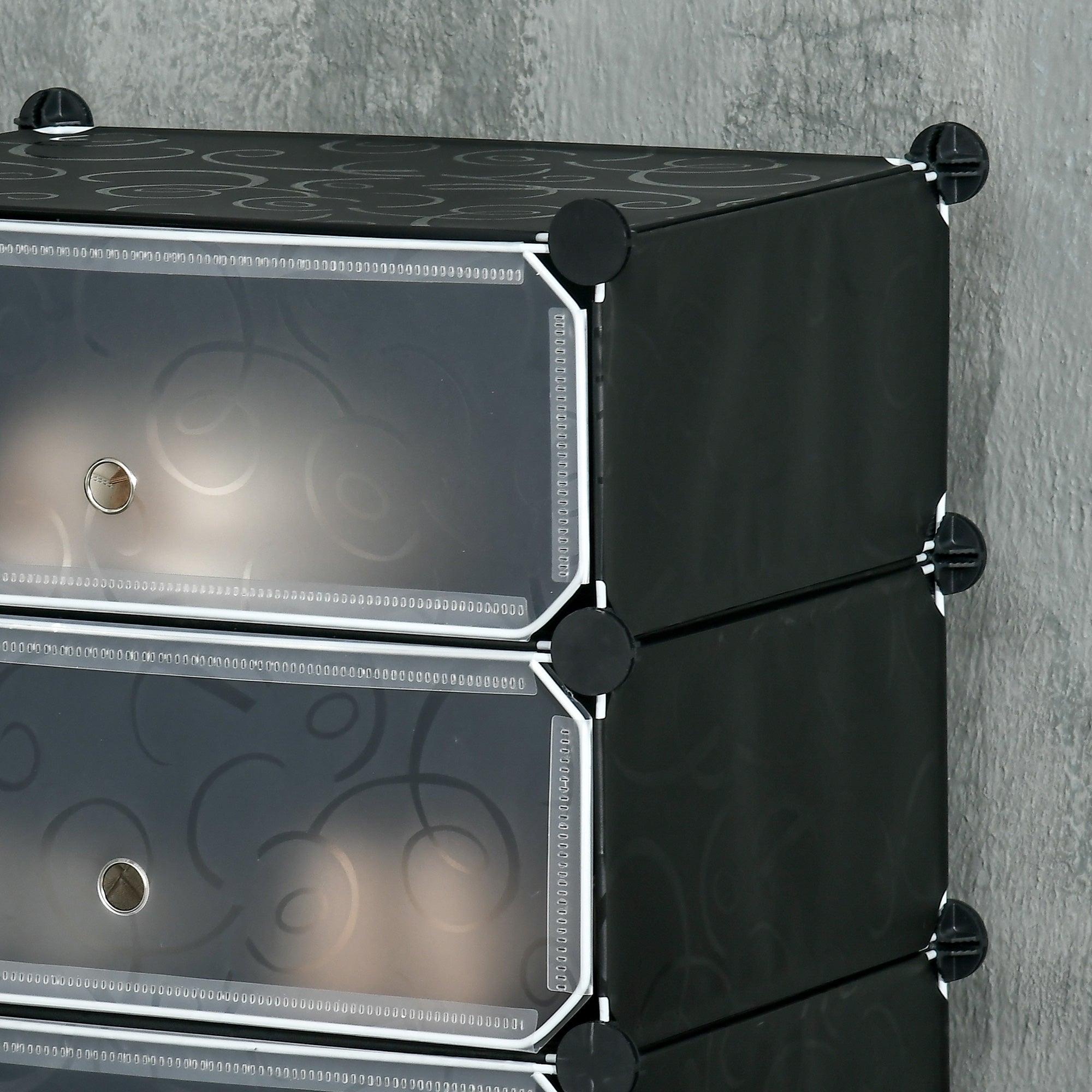 Plastic Shoe Rack Storage Shelf for 6 Pairs of Shoes Shoe Box for Hallway DIY Cube Shelf Shoe Storage Black 49 x 36.5 x 108cm