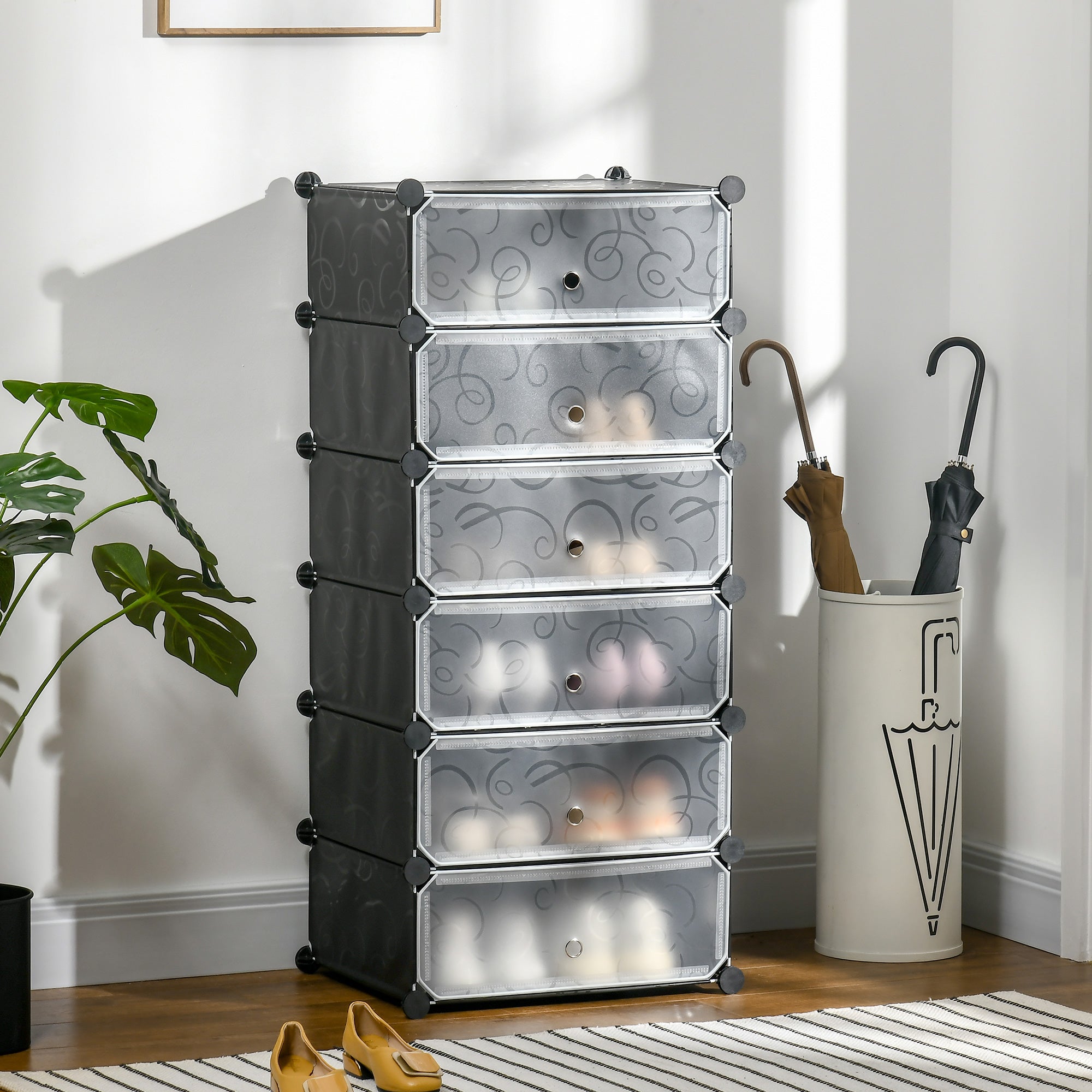 Plastic Shoe Rack Storage Shelf for 6 Pairs of Shoes Shoe Box for Hallway DIY Cube Shelf Shoe Storage Black 49 x 36.5 x 108cm