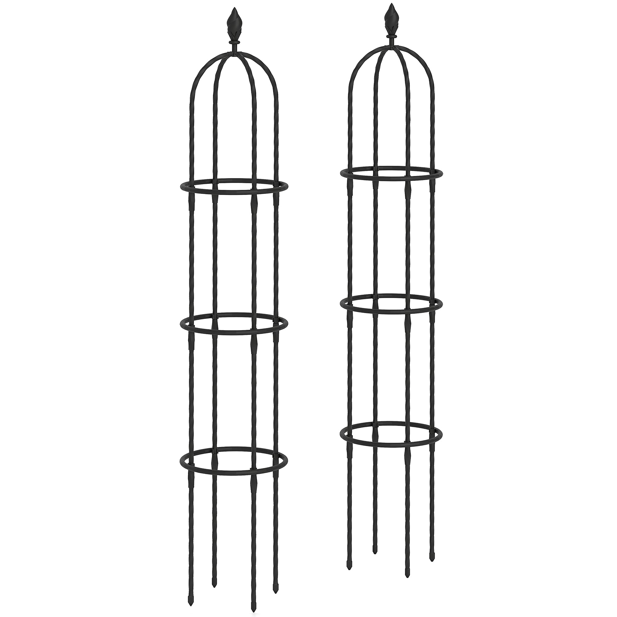Set of 2 Steel Garden Obelisks, 174 cm Trellis Supports for Climbing Plants, Roses, Fruit & Vegetables, Decorative Outdoor Plant Supports, Black