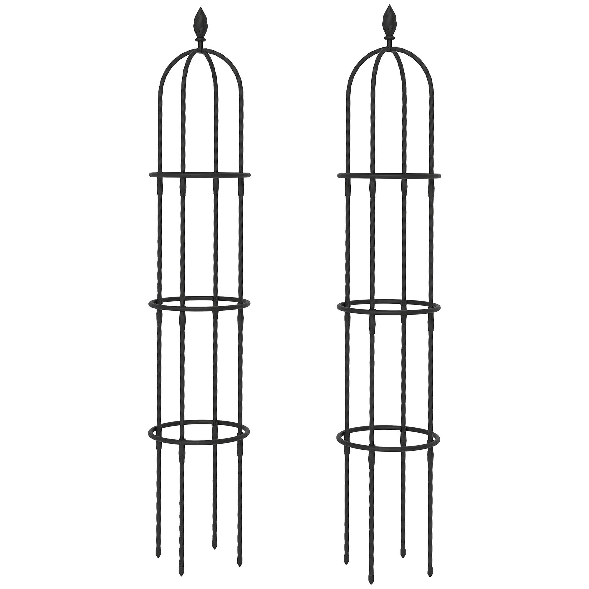 Set of 2 Steel Garden Obelisks, 174 cm Trellis Supports for Climbing Plants, Roses, Fruit & Vegetables, Decorative Outdoor Plant Supports, Black