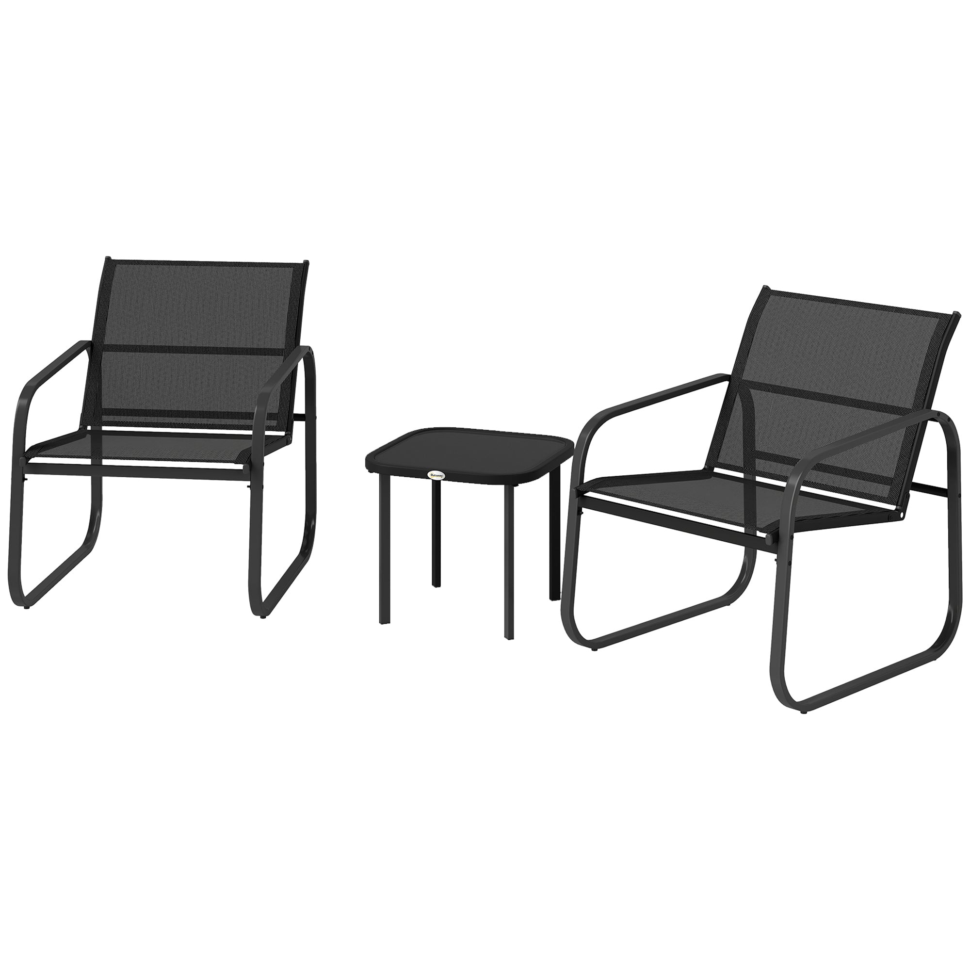 3-Piece Garden Bistro Set, Outdoor Garden Set for 2 People with 2 Mesh Chairs and Tempered Glass Coffee Table, Garden Furniture, Patio, Balcony, Veranda, Black