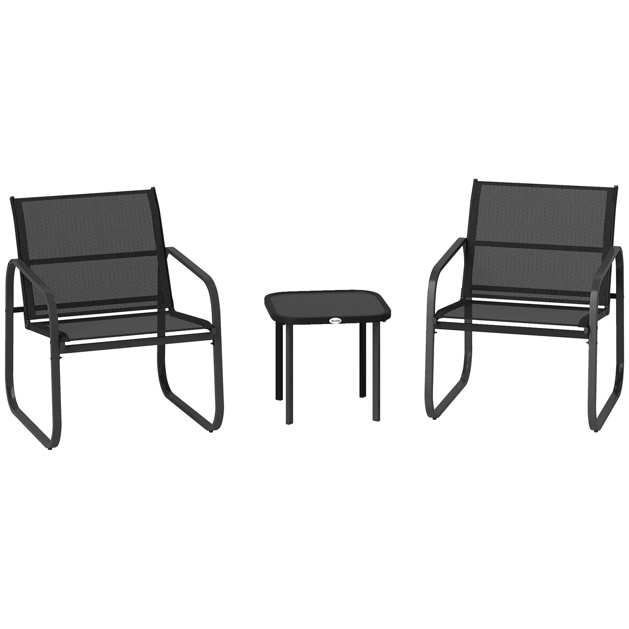 3-Piece Garden Bistro Set, Outdoor Garden Set for 2 People with 2 Mesh Chairs and Tempered Glass Coffee Table, Garden Furniture, Patio, Balcony, Veranda, Black