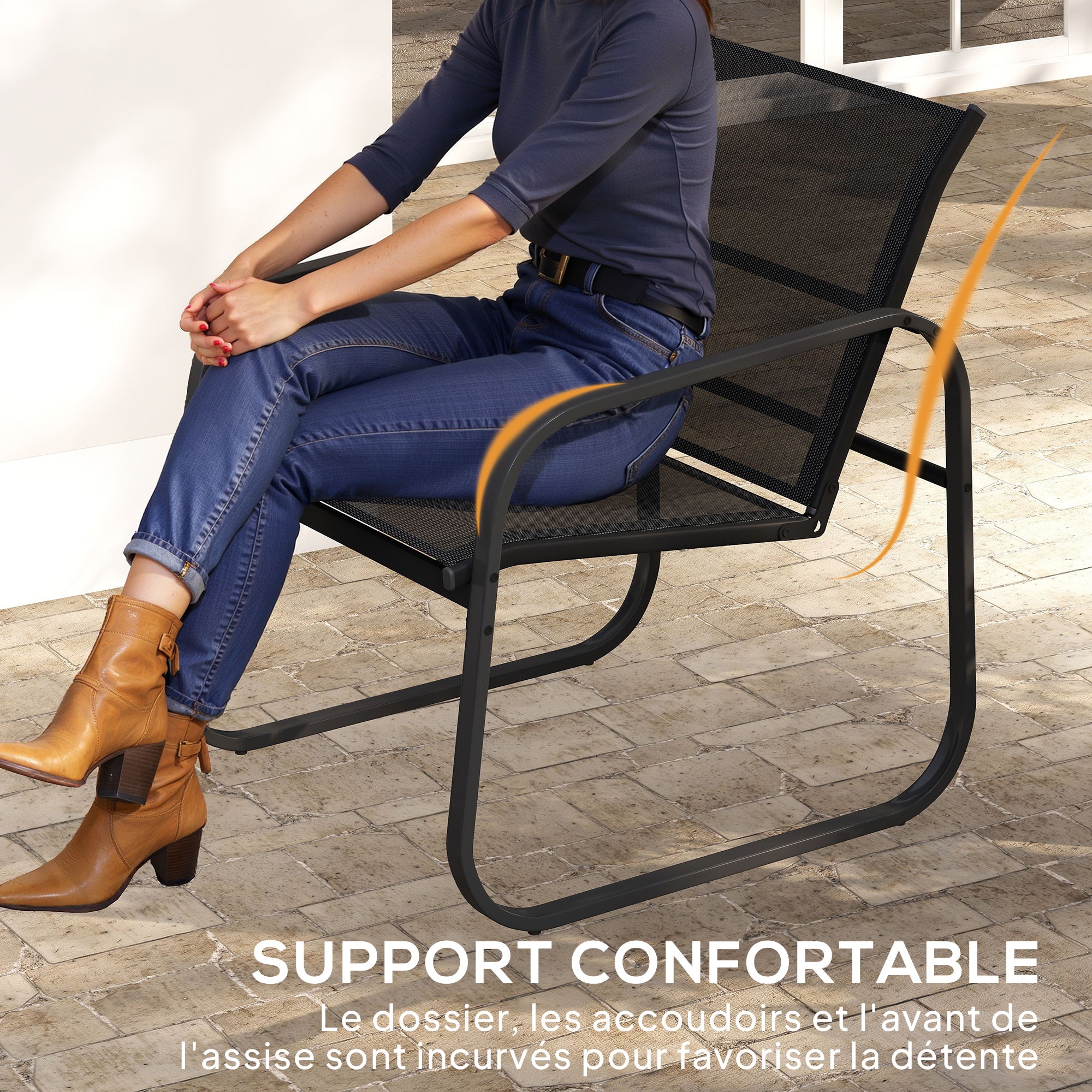 3-Piece Garden Bistro Set, Outdoor Garden Set for 2 People with 2 Mesh Chairs and Tempered Glass Coffee Table, Garden Furniture, Patio, Balcony, Veranda, Black