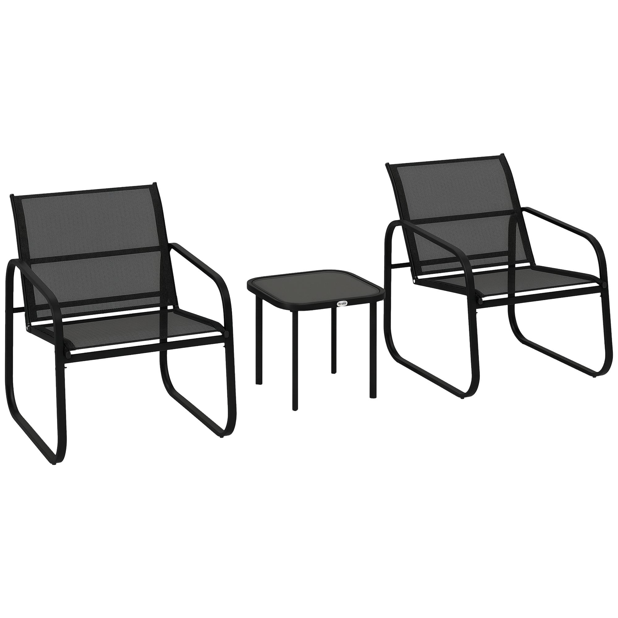 3-Piece Garden Bistro Set, Outdoor Garden Set for 2 People with 2 Mesh Chairs and Tempered Glass Coffee Table, Garden Furniture, Patio, Balcony, Veranda, Black