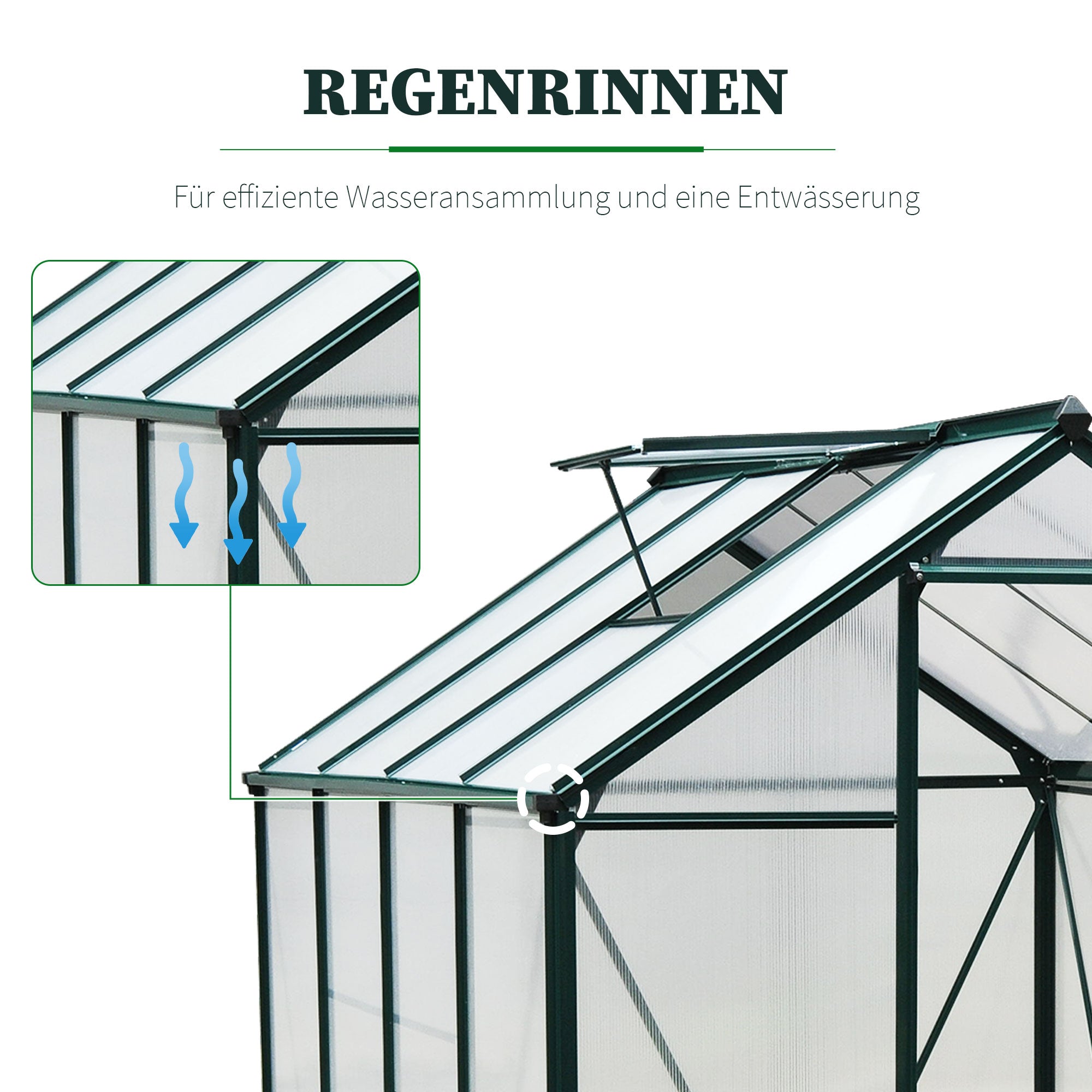 Greenhouse Aluminium Greenhouse with Roof Window Door 190 x 252 x 201 cm Plant House with Foundation Walk-In Tomato Greenhouse Weather-Resistant Polycarbonate Green+Transparent