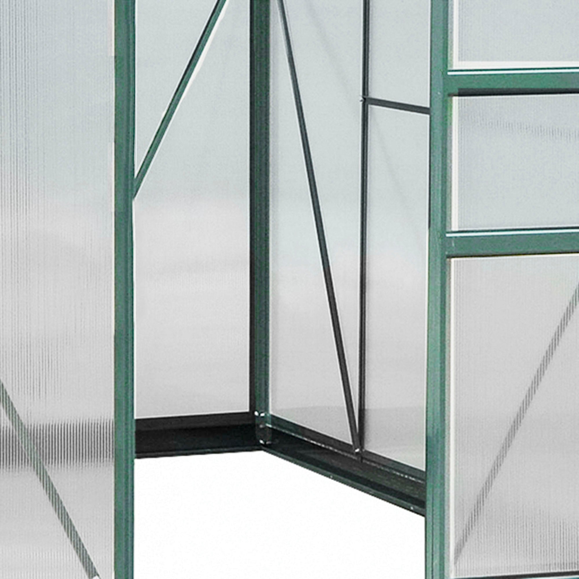 Greenhouse Aluminium Greenhouse with Roof Window Door 190 x 252 x 201 cm Plant House with Foundation Walk-In Tomato Greenhouse Weather-Resistant Polycarbonate Green+Transparent