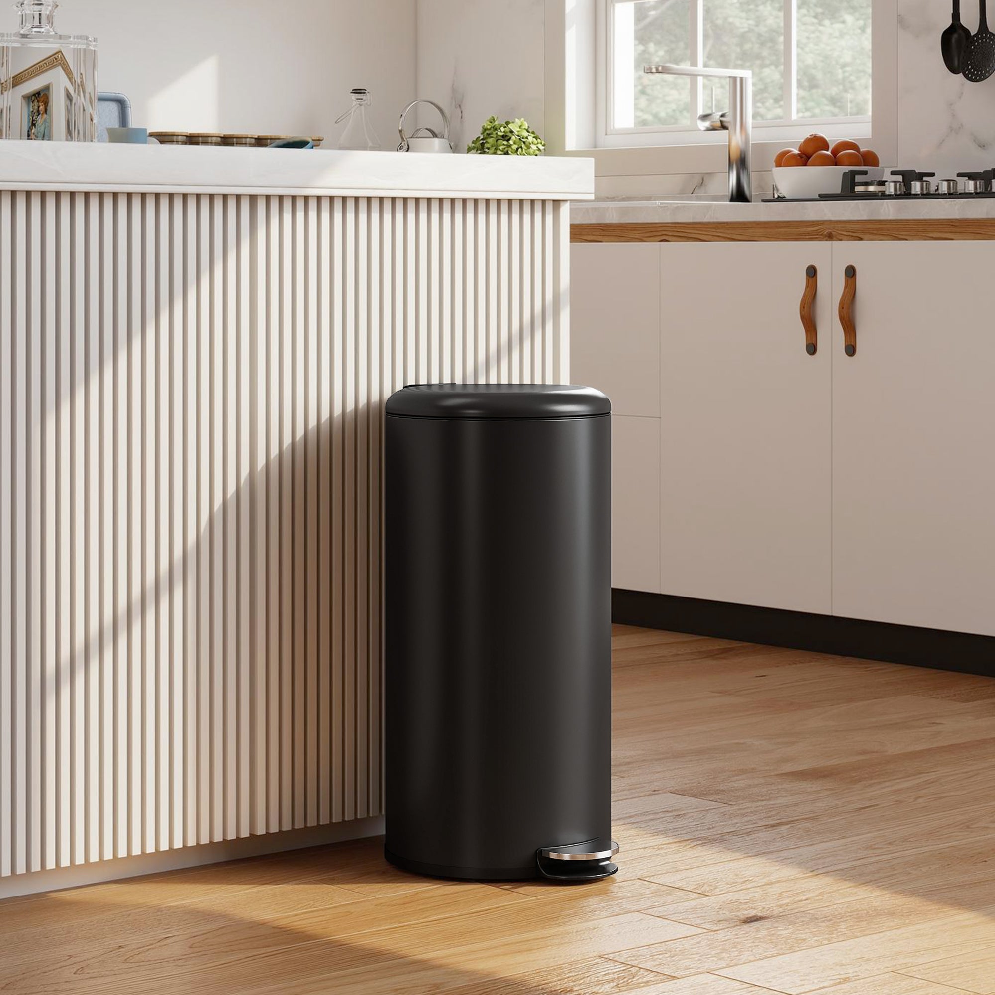 30 L Step Trash Can with Lid and Foot Pedal, Removable Inner Bin, Soft-Close for Living Room, Office — Black, 36 x 30 x 63.5 cm (14.2 x 11.8 x 25.0 in)
