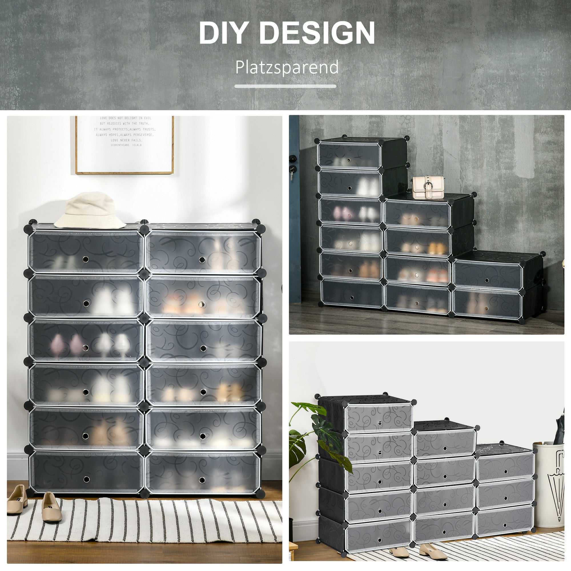 Shoe Cabinet with 12 Compartments Modular Rack for 12 Pairs of Shoes DIY Shoe Storage for Hallway Black 49 x 37 x 108 cm