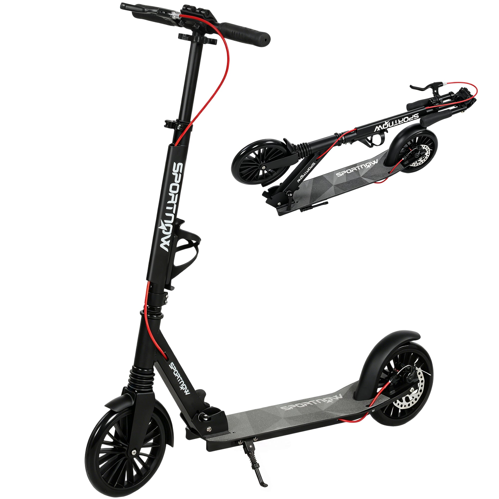 SPORTNOW Adjustable & Folding Aluminum City Scooter — 8" PU Wheels, ABEC-7 Bearings, Dual Brakes, Cup Holder — Up to 220 lb