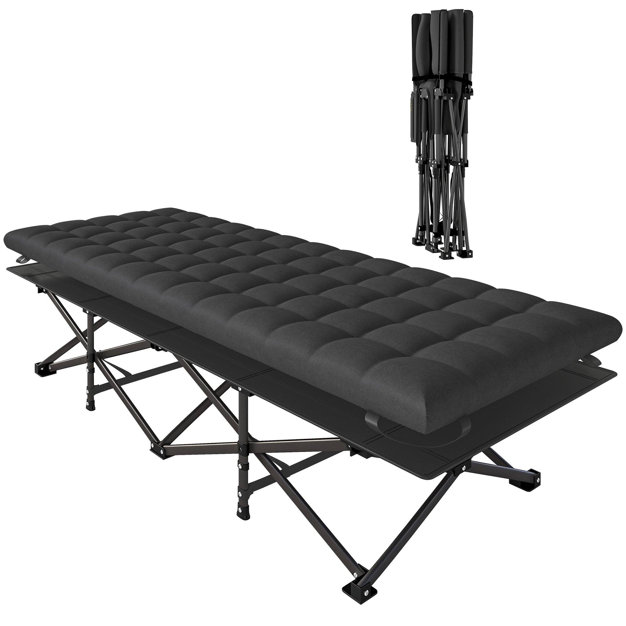 Folding Camping Cot with Carry Bag, 200 x 80 x 40 cm (78.7" x 31.5" x 15.7"), Up to 200 kg (441 lb) – Guest Bed for Adults, Indoor/Outdoor/Travel, Black