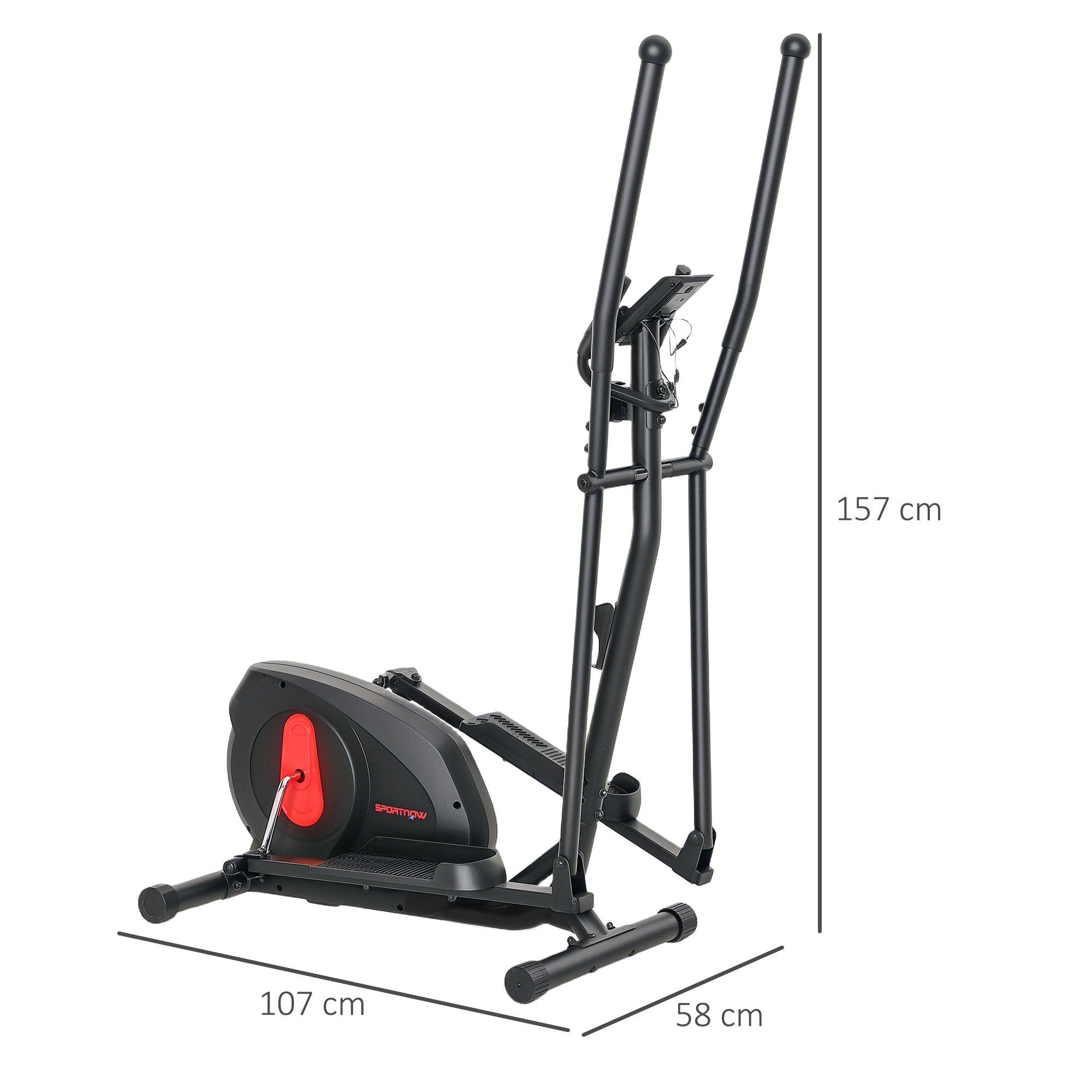 SPORTNOW Ultra Quiet Home Elliptical Bike, Magnetic Elliptical Bike with 8 Levels of Resistance, Elliptical Bike with LED Screen, Pulse Sensor, Bottle Holder and Wheels, Black