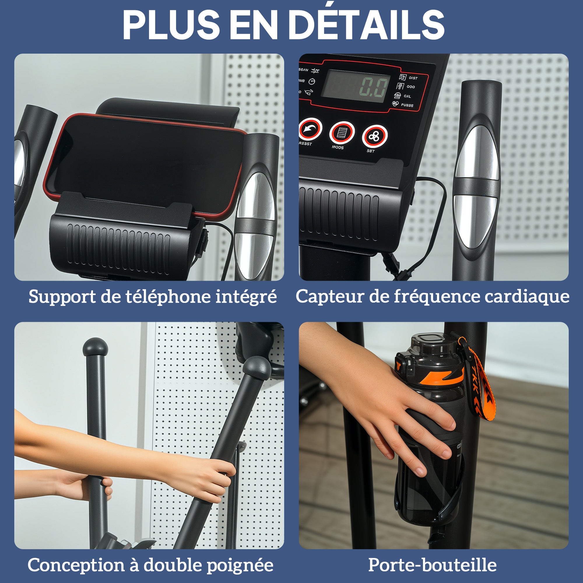 SPORTNOW Ultra Quiet Home Elliptical Bike, Magnetic Elliptical Bike with 8 Levels of Resistance, Elliptical Bike with LED Screen, Pulse Sensor, Bottle Holder and Wheels, Black