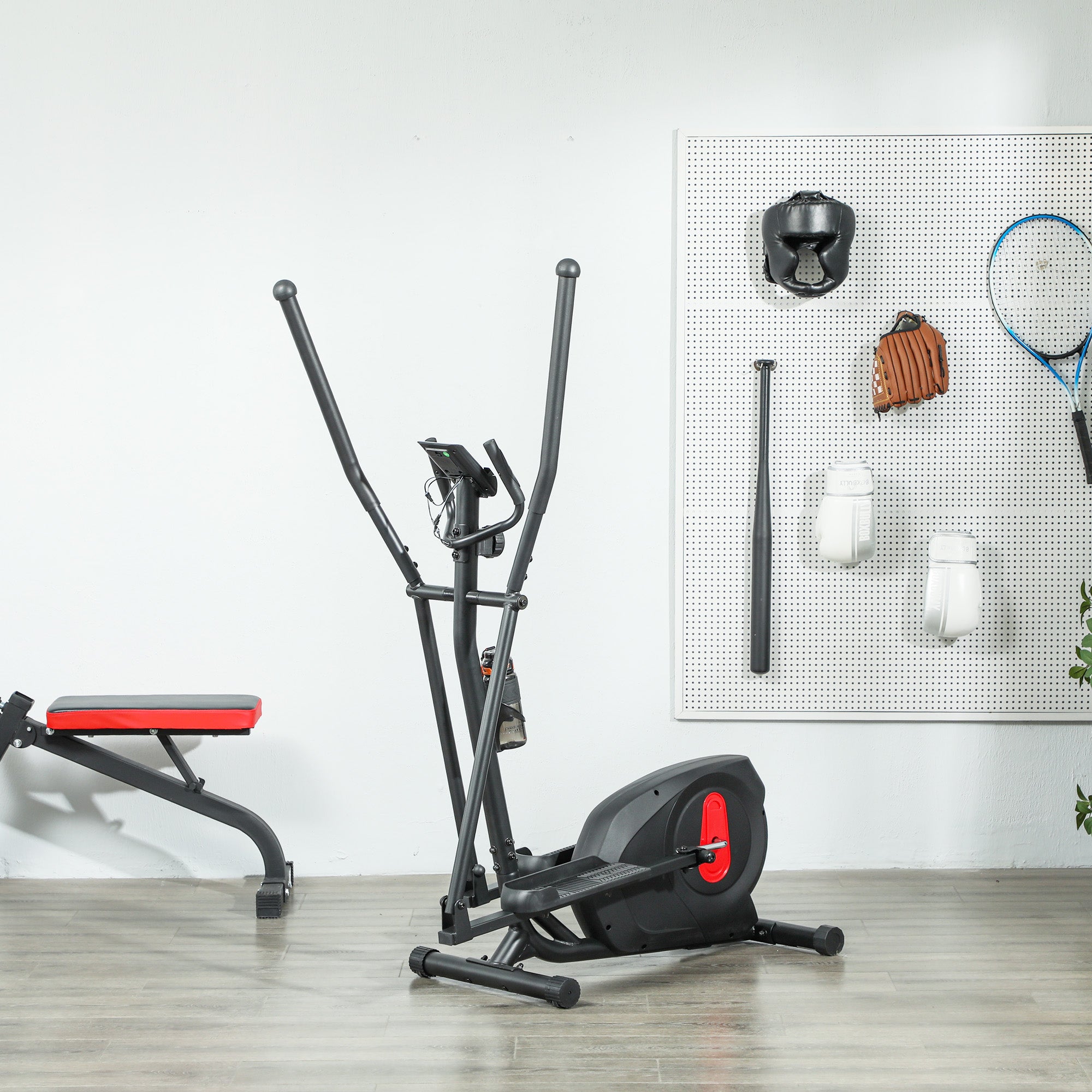 SPORTNOW Ultra Quiet Home Elliptical Bike, Magnetic Elliptical Bike with 8 Levels of Resistance, Elliptical Bike with LED Screen, Pulse Sensor, Bottle Holder and Wheels, Black