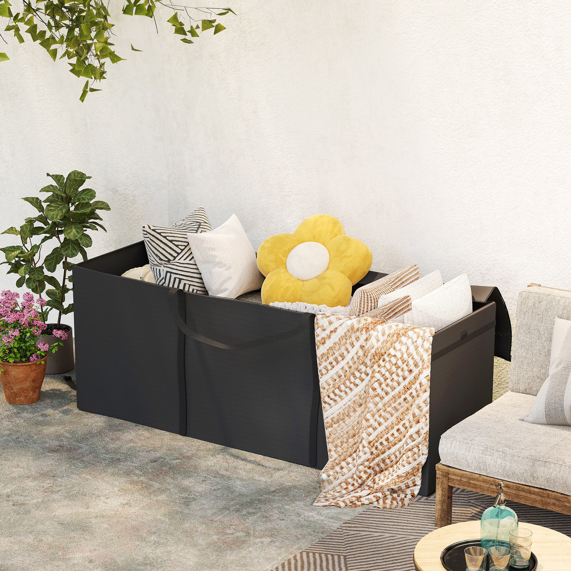 Garden Cushion Storage Bag, Cushion Bag, Protective Cover with Carrying Handle Zipper, Waterproof UV-Resistant 600D Oxford, for Cushion Covers, Christmas Trees 200x60x75 cm Black