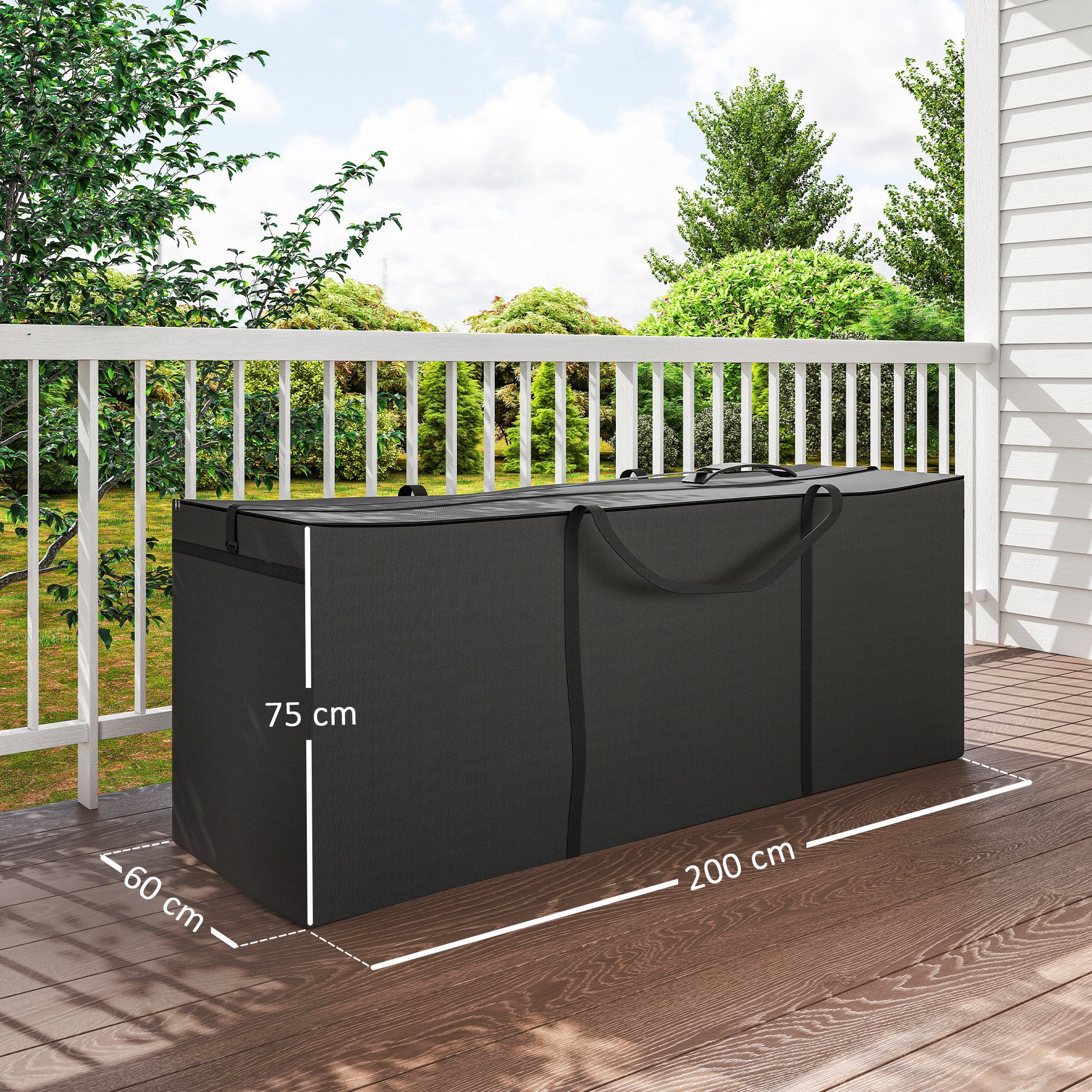 Garden Cushion Storage Bag, Cushion Bag, Protective Cover with Carrying Handle Zipper, Waterproof UV-Resistant 600D Oxford, for Cushion Covers, Christmas Trees 200x60x75 cm Black