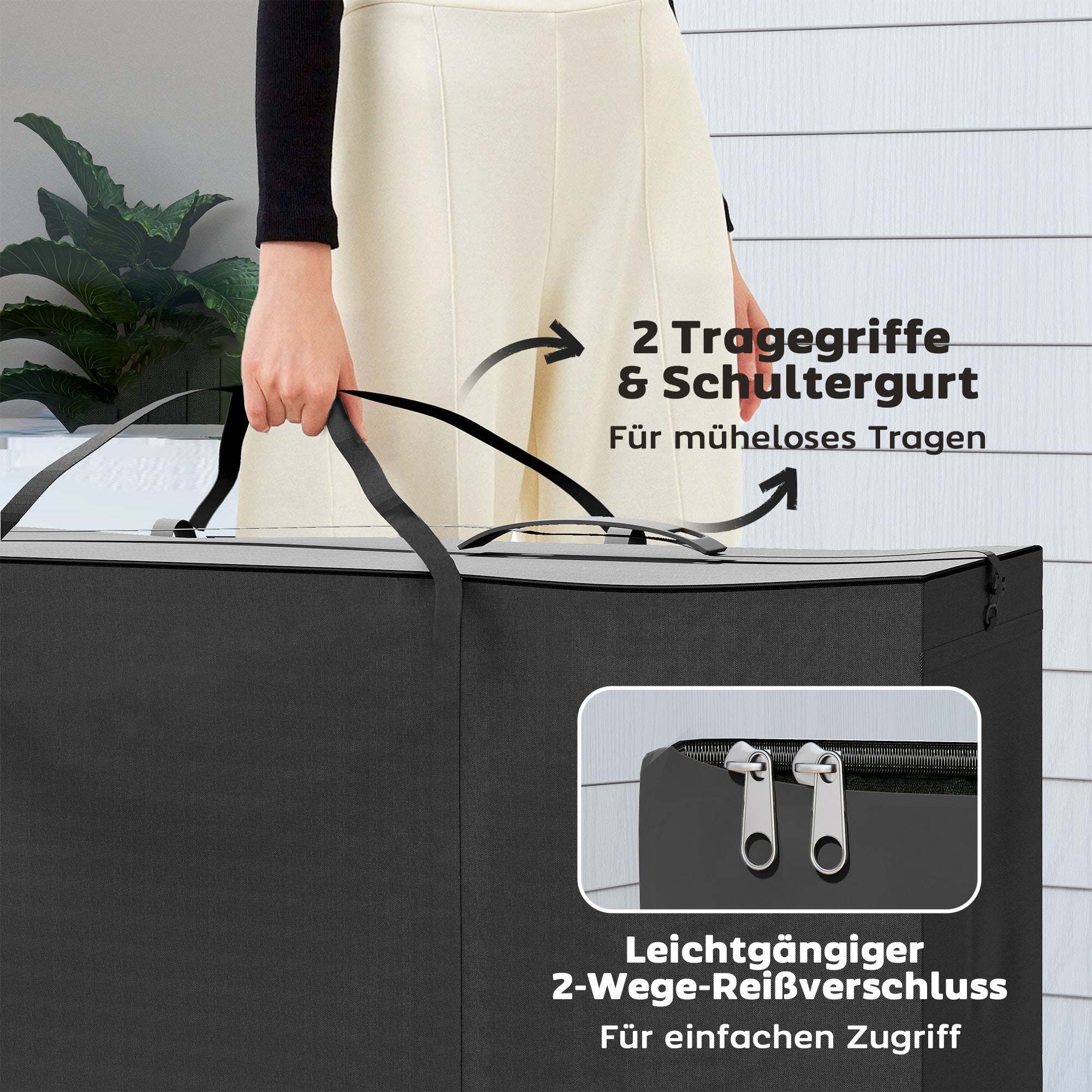 Garden Cushion Storage Bag, Cushion Bag, Protective Cover with Carrying Handle Zipper, Waterproof UV-Resistant 600D Oxford, for Cushion Covers, Christmas Trees 200x60x75 cm Black