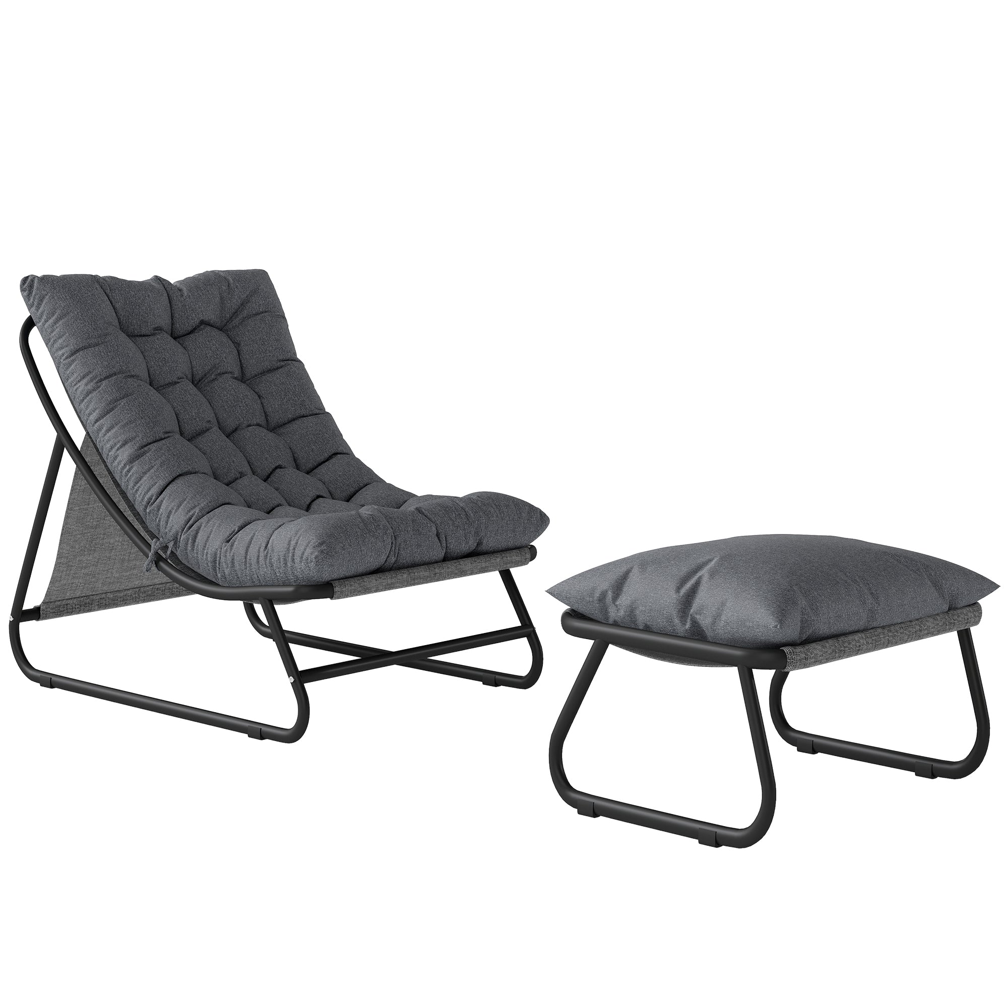 Outdoor Lounge Chair with Ottoman — 13 cm (5.1 in) Thick Cushion, Non-Slip Feet, Up to 120 kg (265 lb), Dark Gray