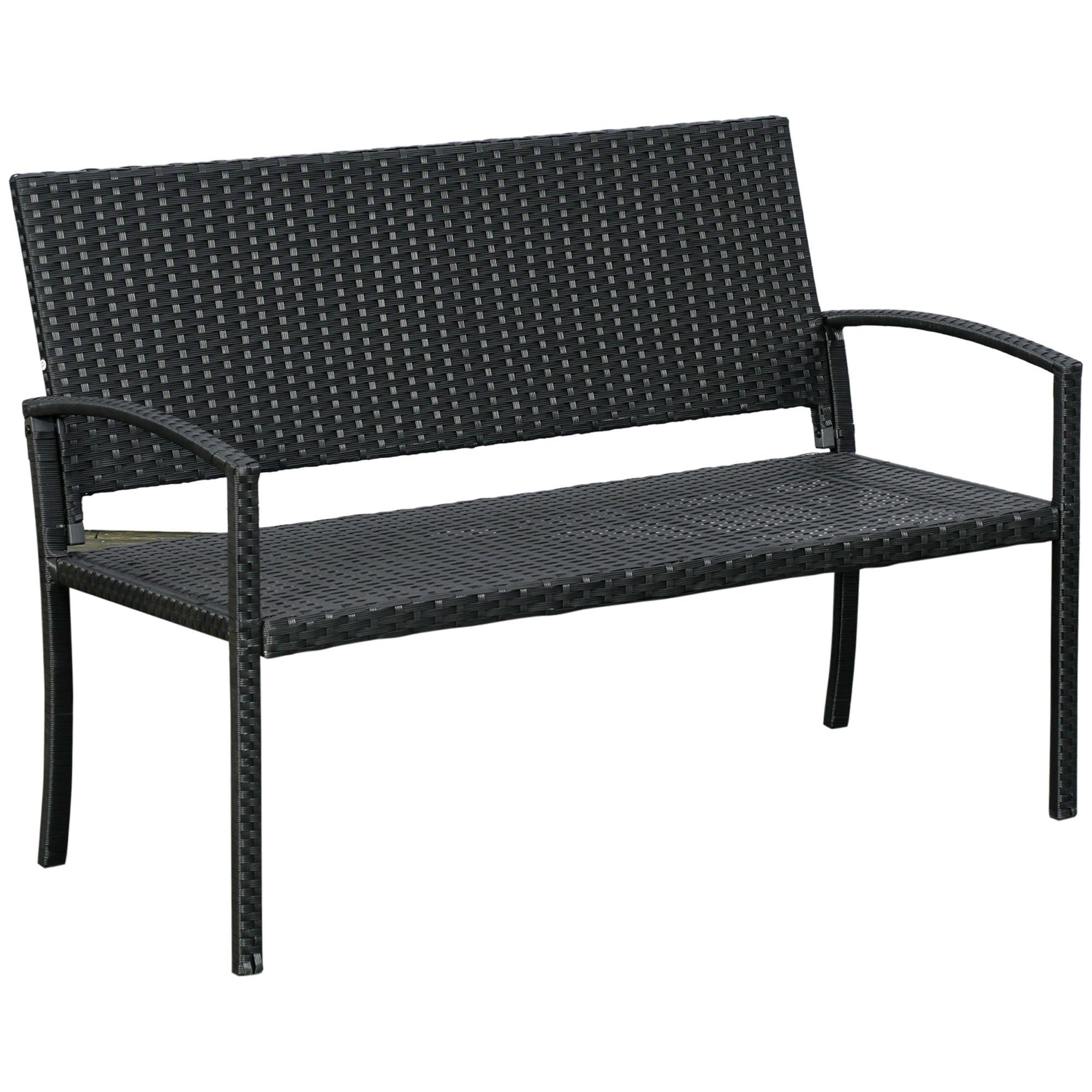 Poly Rattan Garden Bench 2-Seater UV-Resistant Bench with Ergonomic Armrests Backrest Garden Furniture Park Bench up to 240kg Load Capacity Patio Bench for Garden Terrace, 122x60x85cm, Black