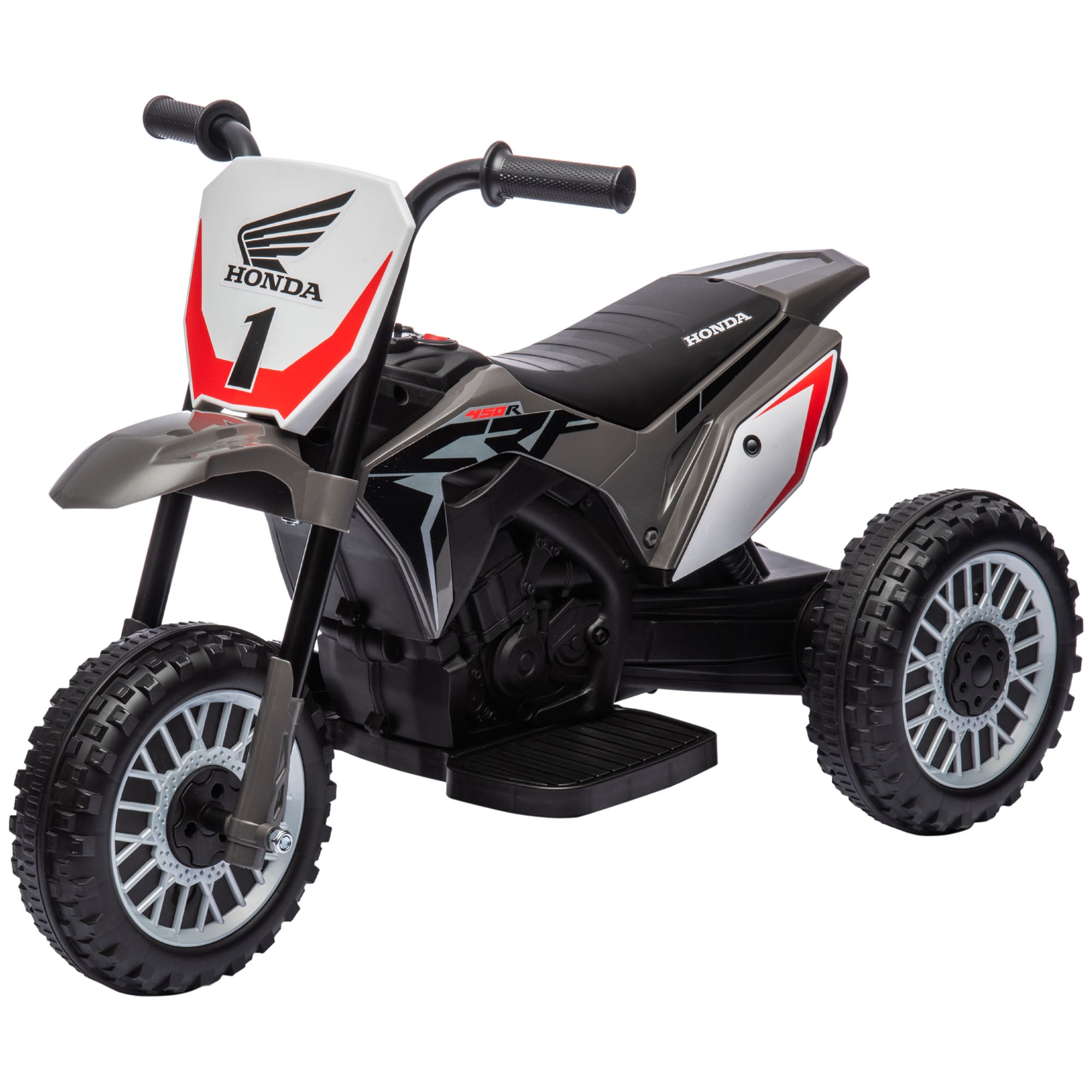 Honda CRF450RL Licensed Electric Motorcycle for Kids 18+ Months 6V Battery-Powered Motorbike with 3 km/h Speed Horn and Start Sound Load 25 kg 71x40.5x43.5 cm Gray