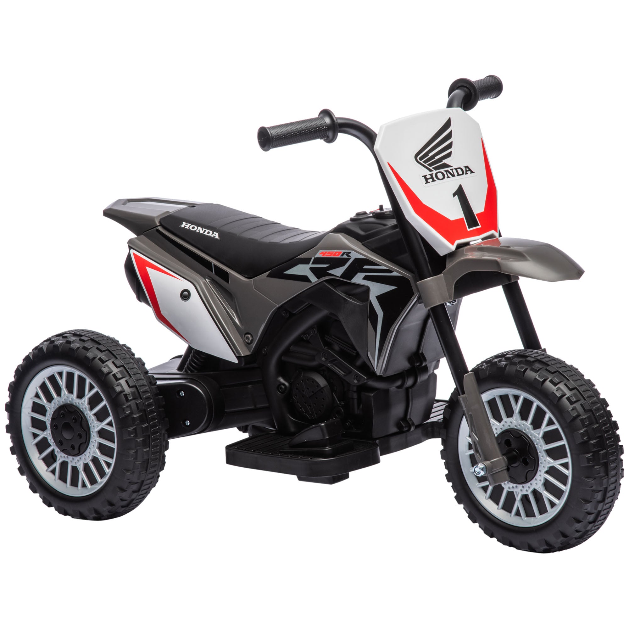 Honda CRF450RL Licensed Electric Motorcycle for Kids 18+ Months 6V Battery-Powered Motorbike with 3 km/h Speed Horn and Start Sound Load 25 kg 71x40.5x43.5 cm Gray
