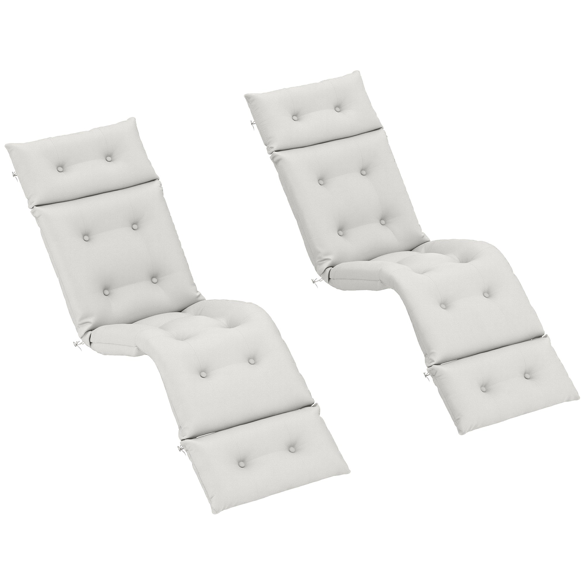 Set of 2 Sun Lounger Cushions - Thick, Comfortable, and Padded - Lounger Mat with 6 Attachments, 190 x 56 x 10 cm, Light Grey