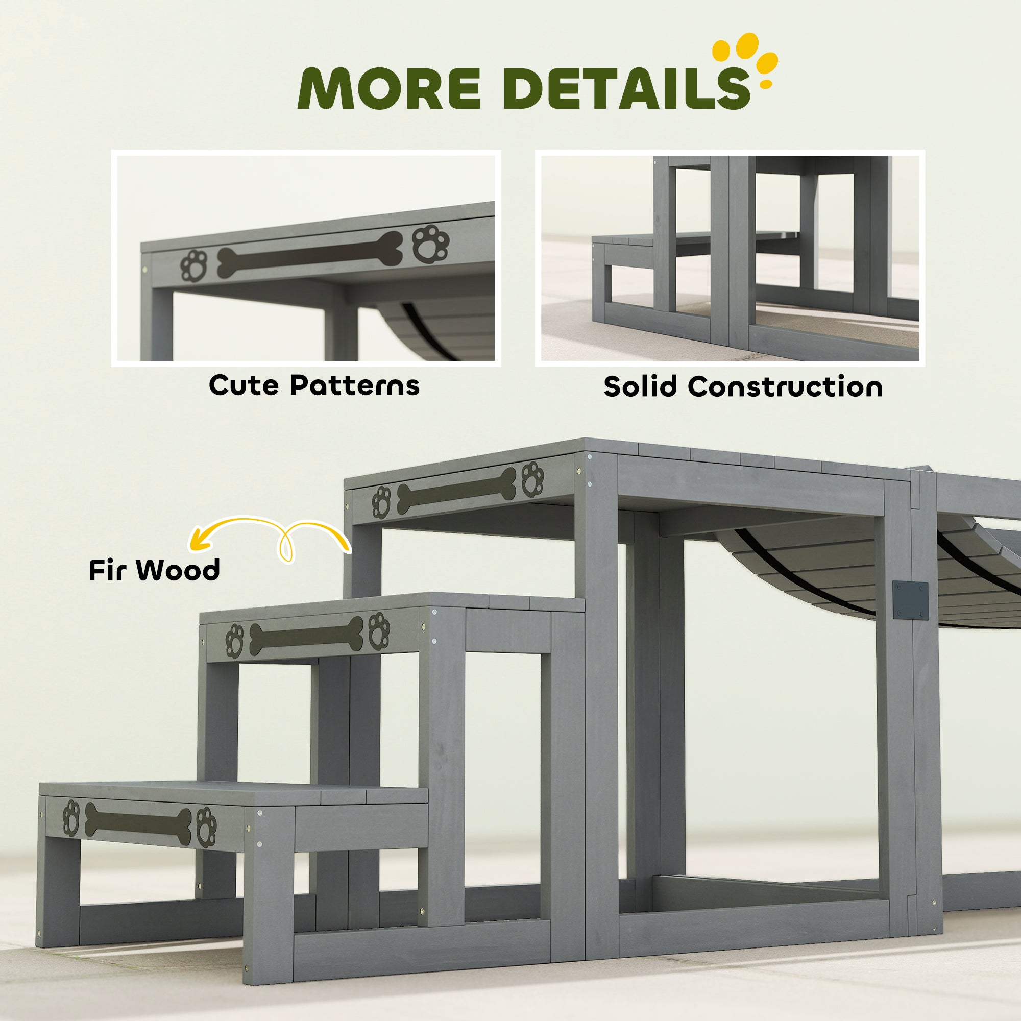 3-Piece Dog Agility Set — Spruce Wood Bridge, Ladder & Platform for Medium to Large Dogs up to 40 kg (88 lb), Gray