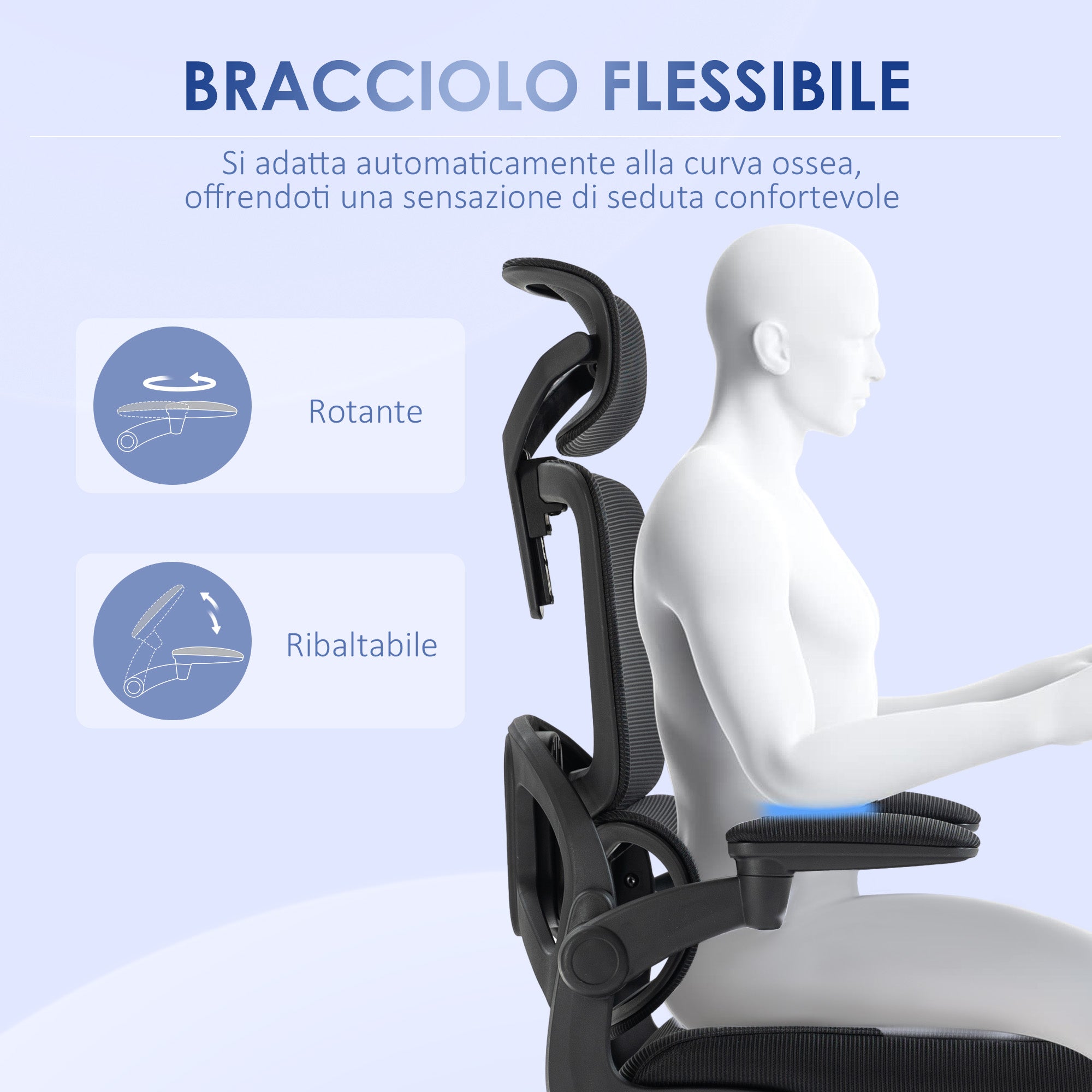 Adjustable Height Office Chair with Tilt Function, Adjustable Armrests, and Lumbar Support, 62x58x120-133 cm, Black